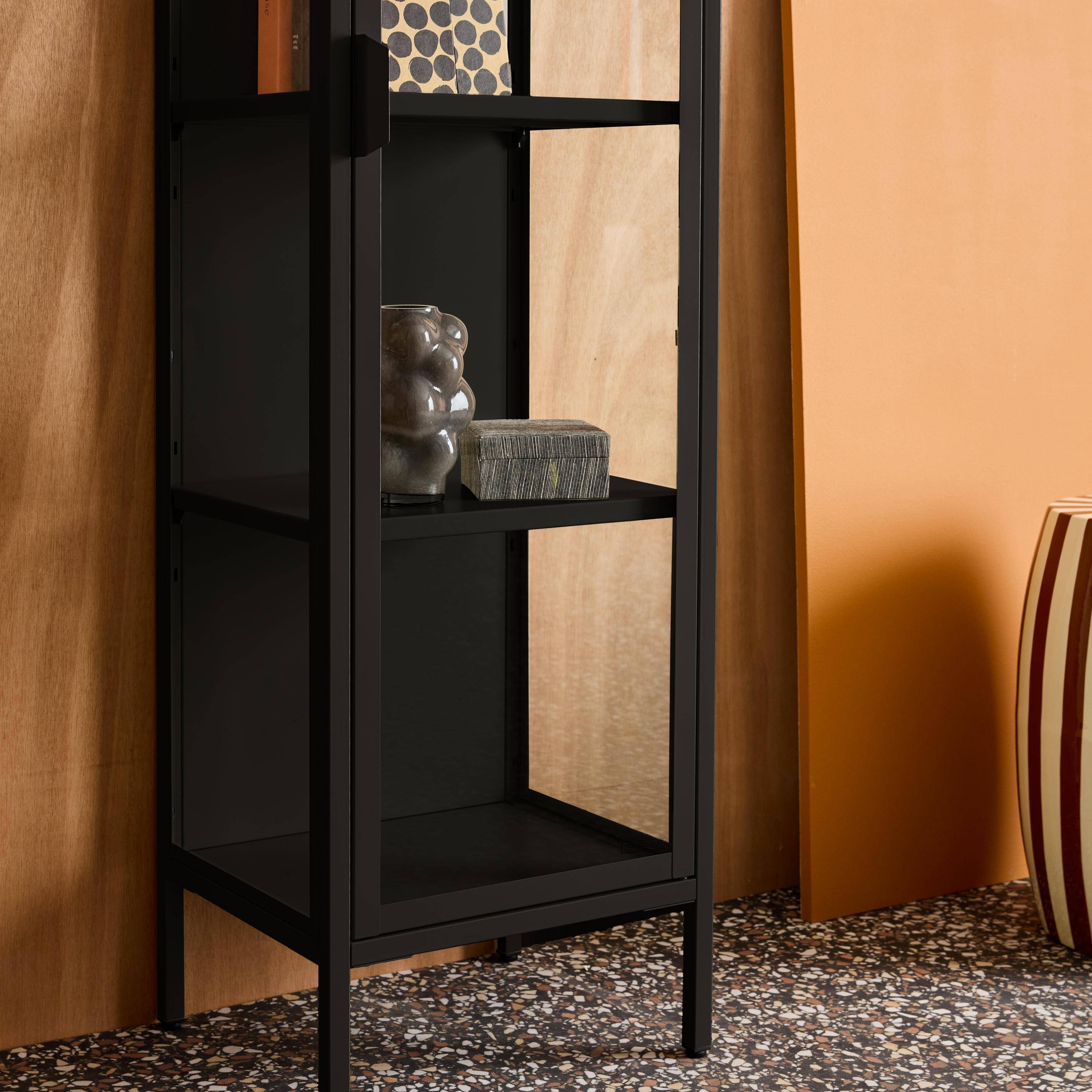 Sideboard, steel and tempered glass display cabinet with 1 door Black 40x35x160 cm - Arkansas,sweeek,Photo6