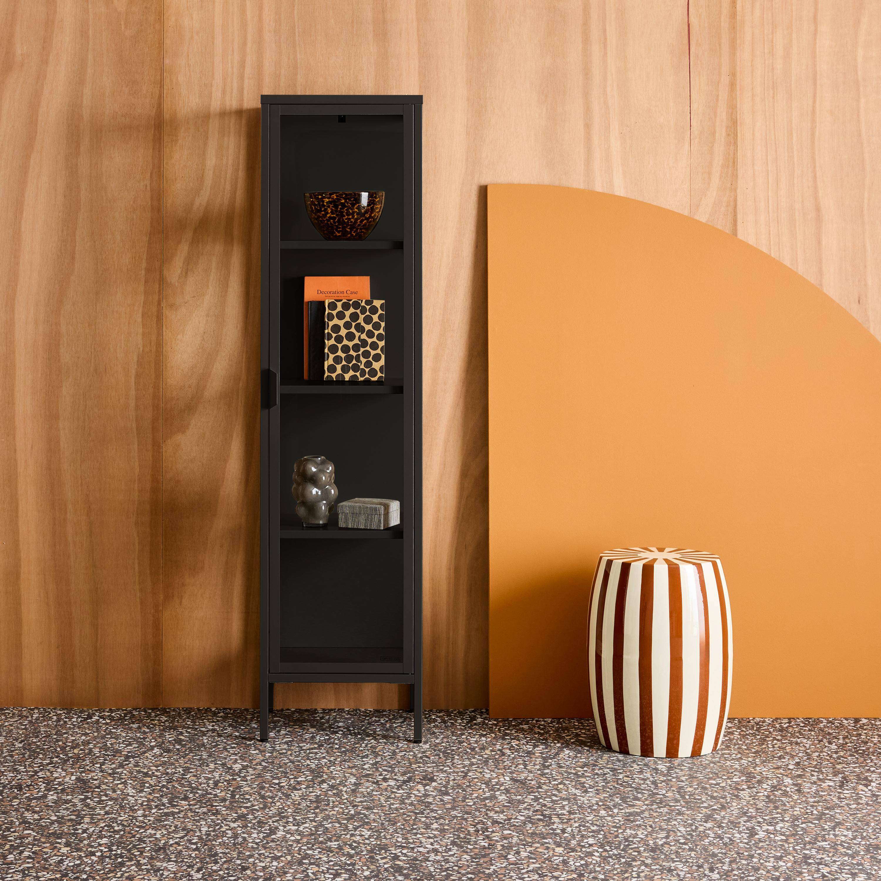 Sideboard, steel and tempered glass display cabinet with 1 door Black 40x35x160 cm - Arkansas Photo1