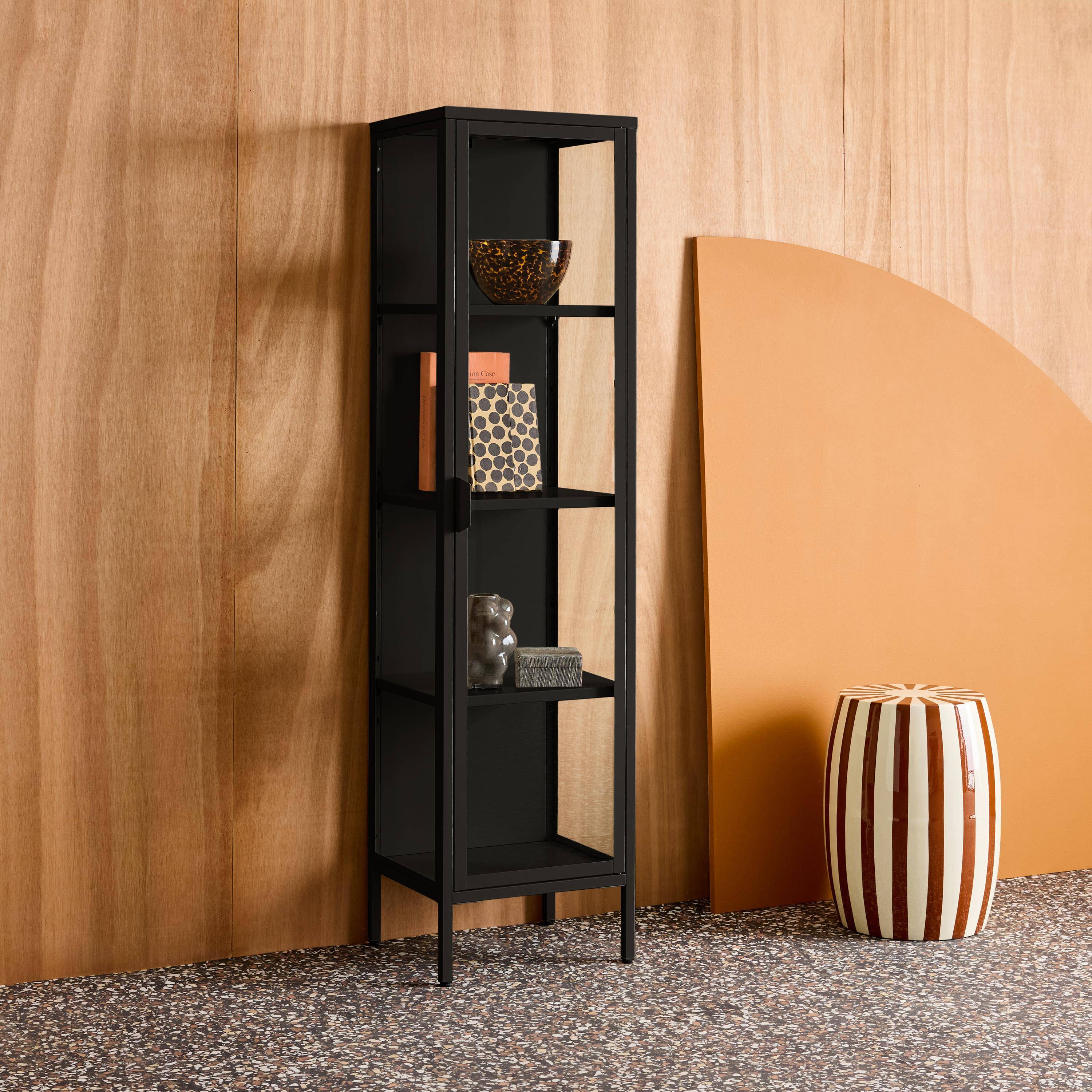 Sideboard, steel and tempered glass display cabinet with 1 door Black 40x35x160 cm - Arkansas,sweeek,Photo3