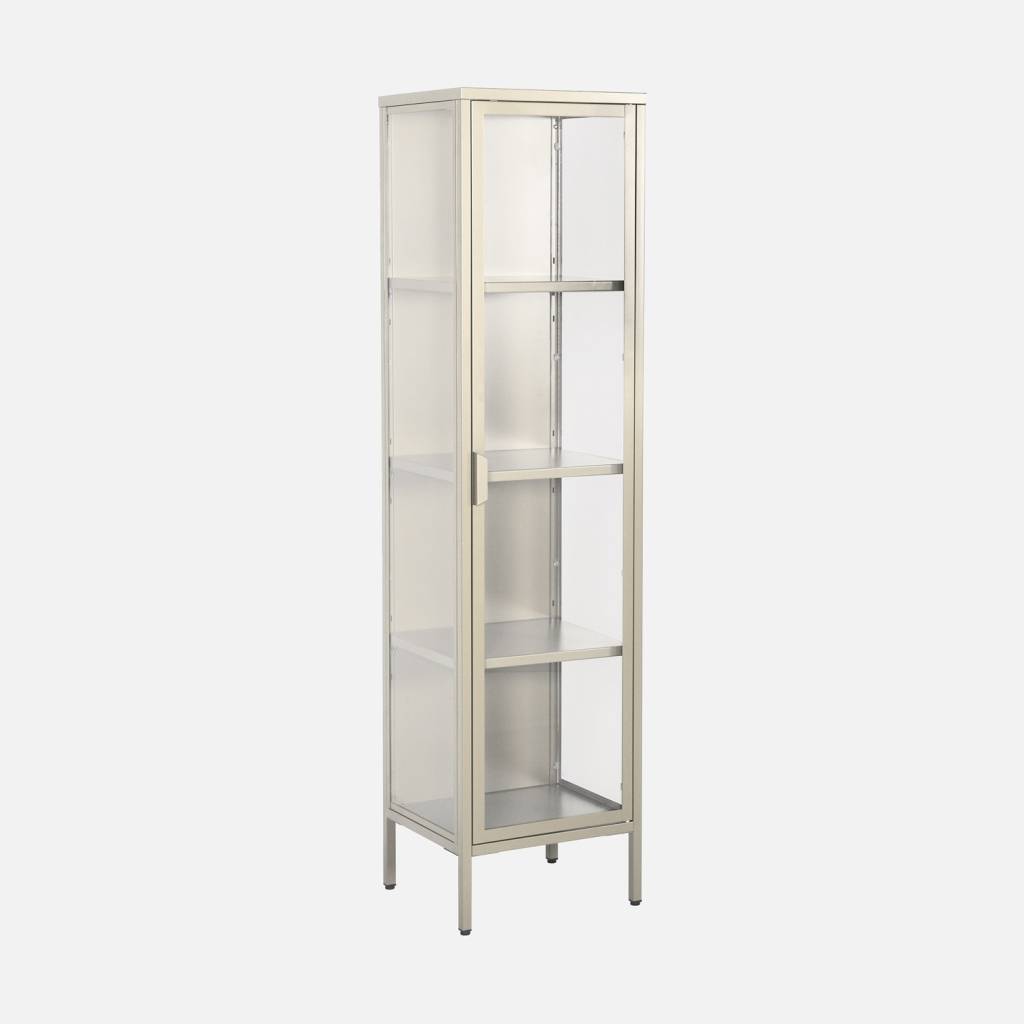 Aparador de aço e vidro temperado 1 porta, 160cm, Creme
