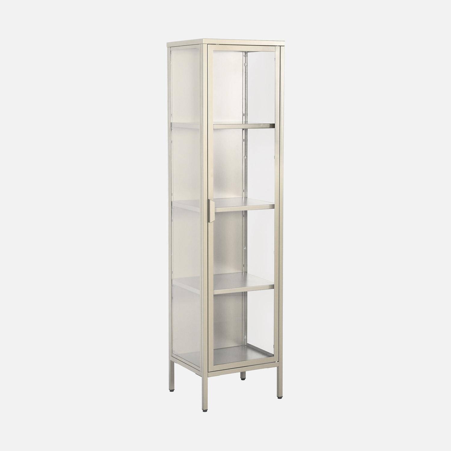 Sideboard, steel and tempered glass display cabinet with 1 door Beige 40x35x160 cm - Arkansas,sweeek,Photo8