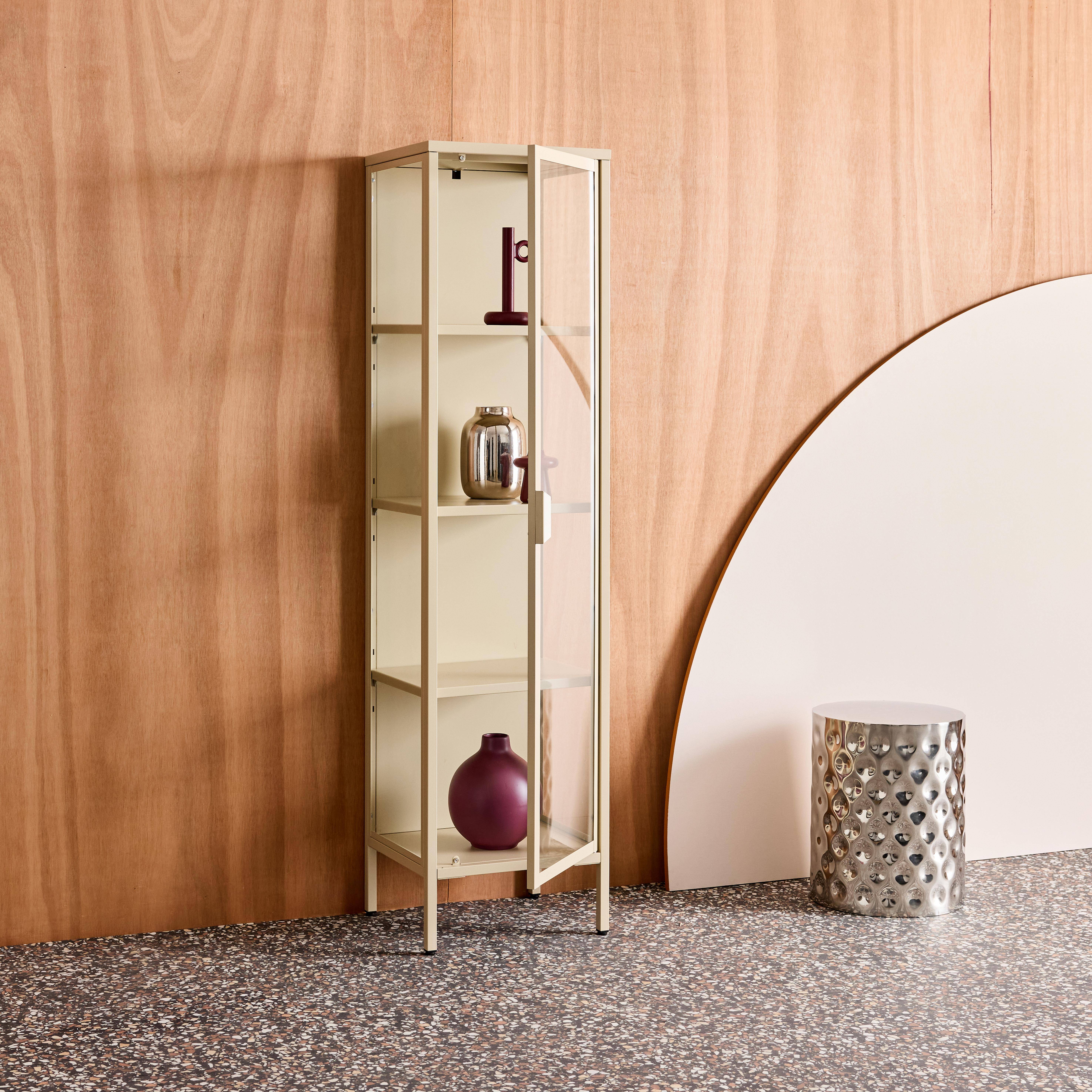 Sideboard, steel and tempered glass display cabinet with 1 door Beige 40x35x160 cm - Arkansas Photo4