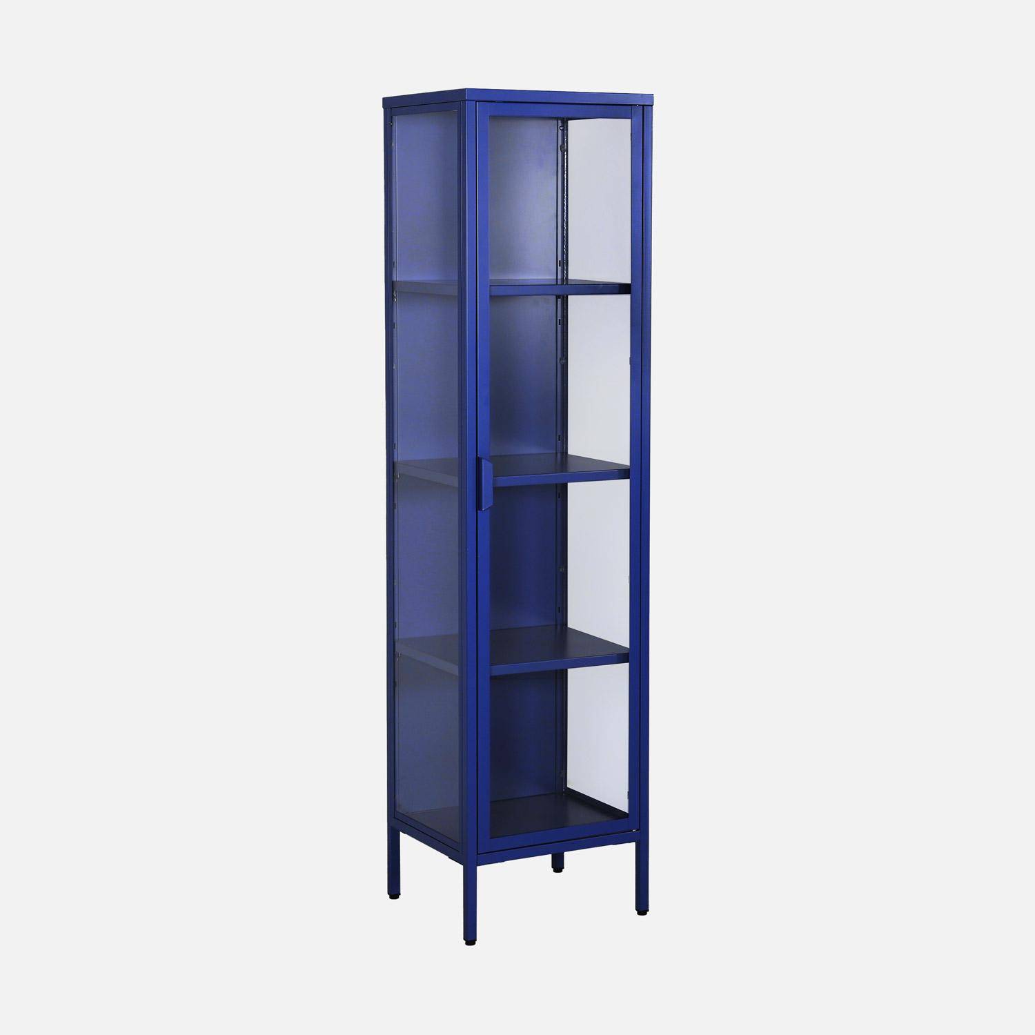 Sideboard, steel and tempered glass display cabinet with 1 door Blue 40x35x160 cm - Arkansas Photo8