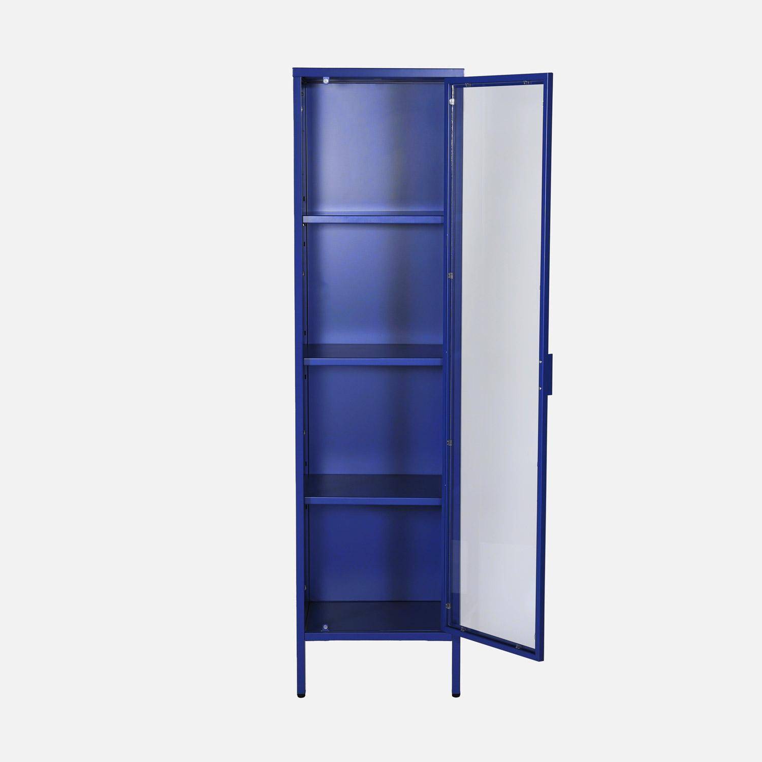 Aparador de aço e vidro temperado 1 porta, 160cm, Arkansas, Azul, 40x35x160 cm Photo2