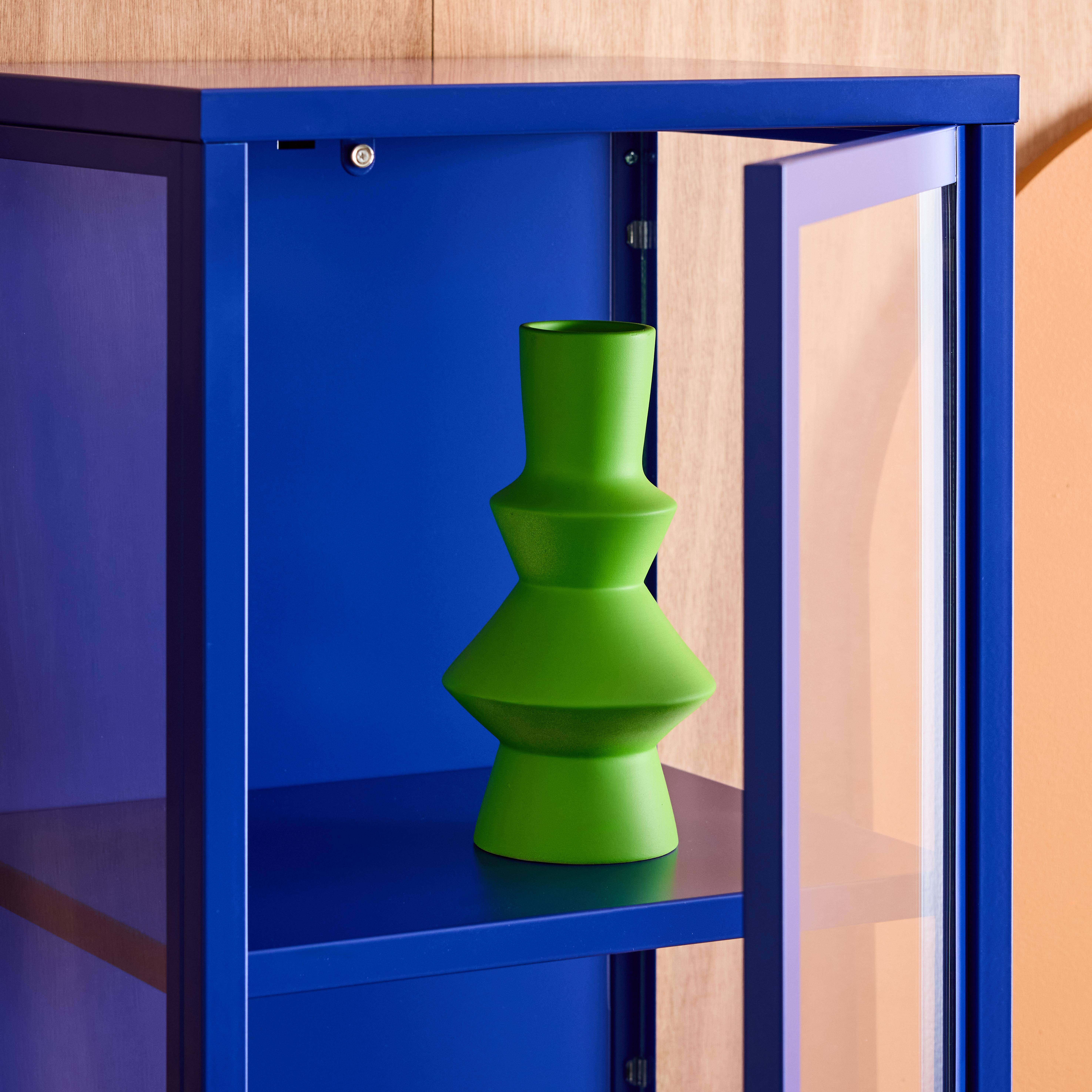 Sideboard, steel and tempered glass display cabinet with 1 door Blue 40x35x160 cm - Arkansas Photo5