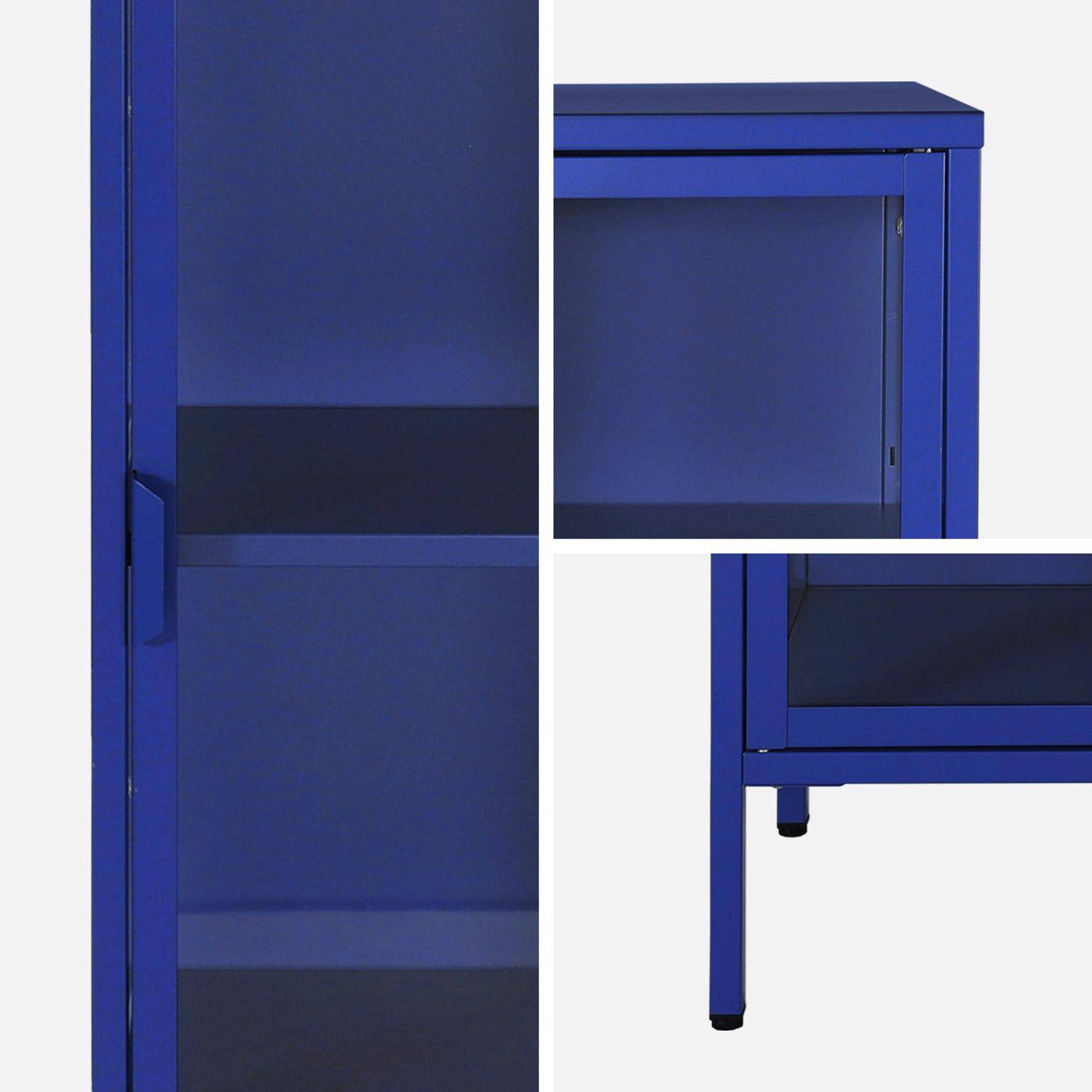 Aparador de aço e vidro temperado 1 porta, 160cm, Arkansas, Azul, 40x35x160 cm Photo3