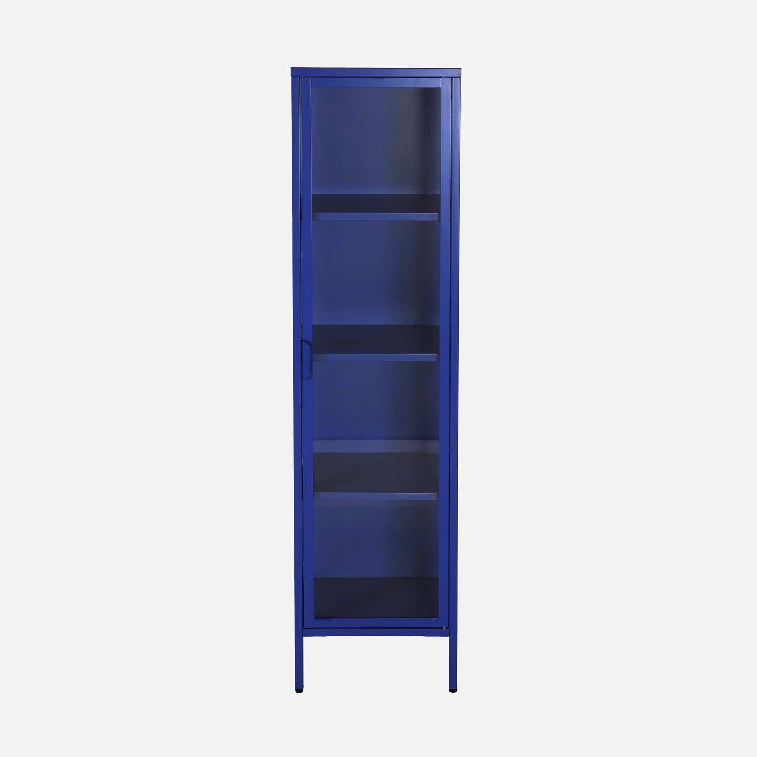 Aparador de aço e vidro temperado 1 porta, 160cm, Arkansas, Azul, 40x35x160 cm,sweeek,Photo1