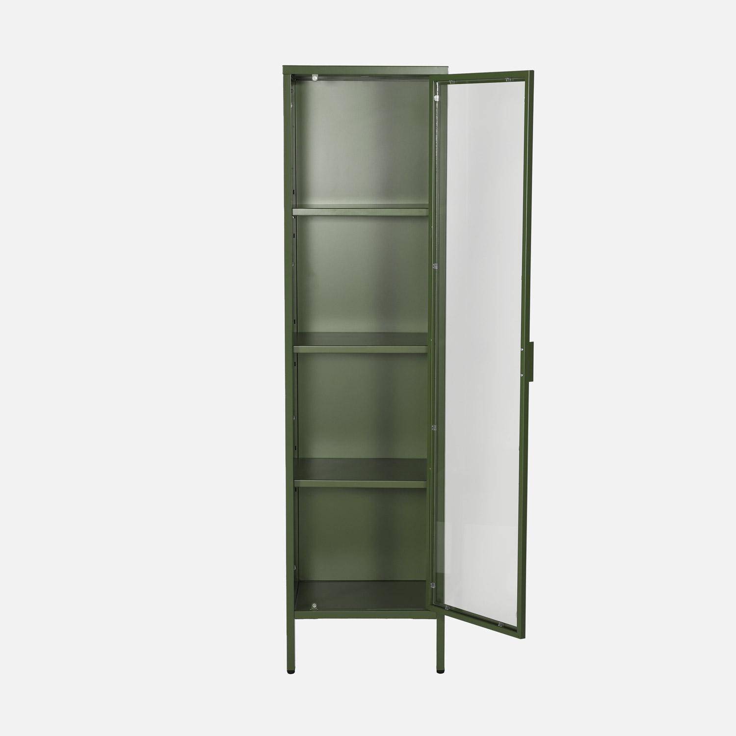 Aparador de aço e vidro temperado 1 porta, 160cm, Arkansas, Verde, 40x35x160 cm,sweeek,Photo2