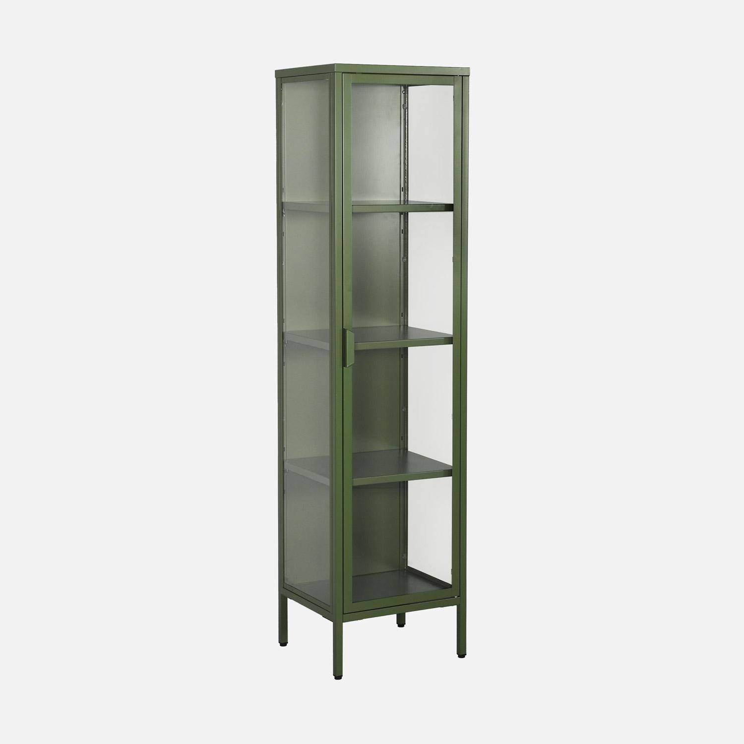 Sideboard, steel and tempered glass display cabinet with 1 door Green 40x35x160 cm - Arkansas,sweeek,Photo7