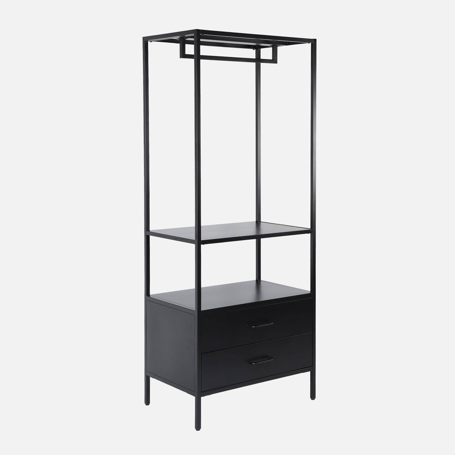 Hallway furniture, metal coat rack with hanging rod and 2 drawers Black 70x45x180 cm - Idaho,sweeek,Photo6