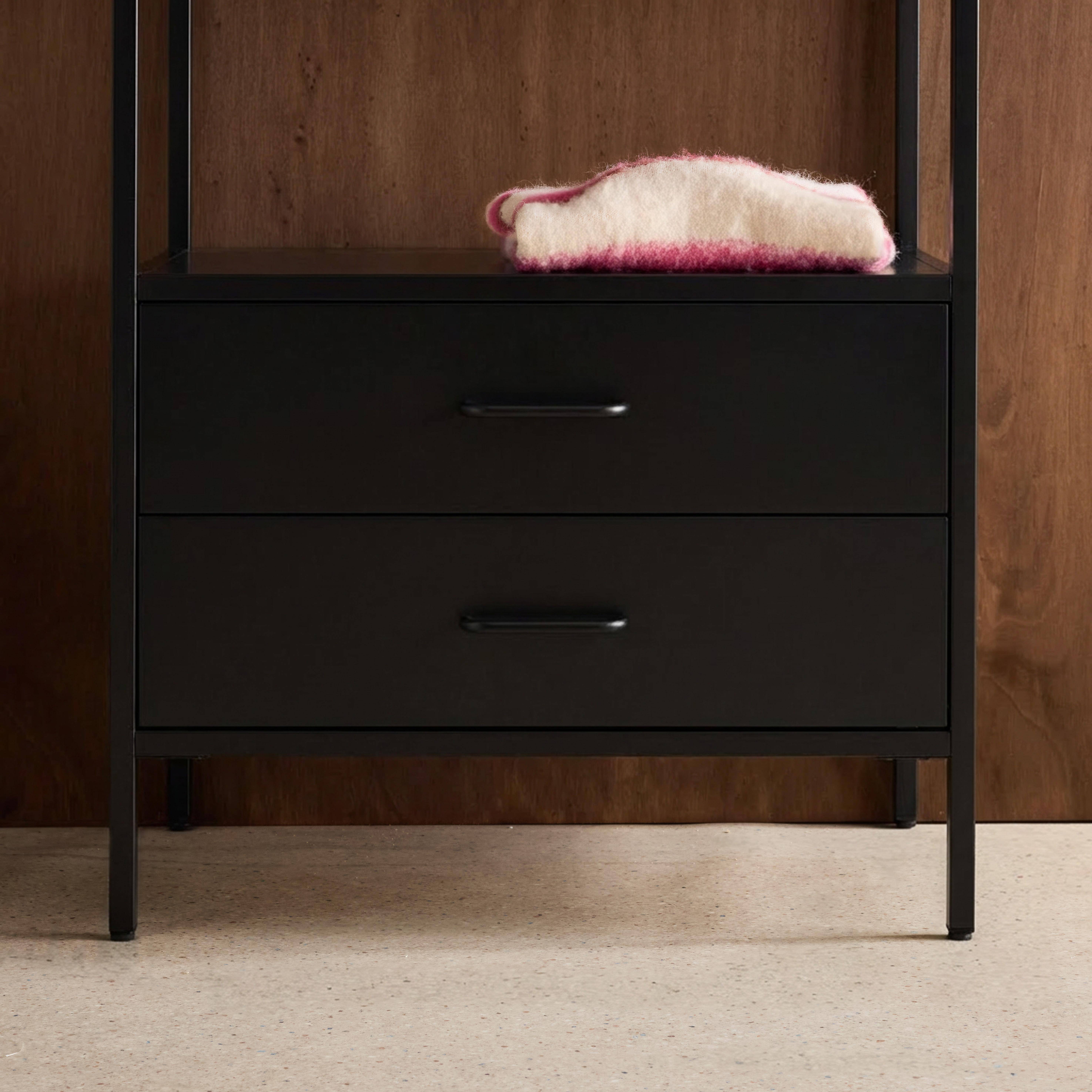 Hallway furniture, metal coat rack with hanging rod and 2 drawers Black 70x45x180 cm - Idaho,sweeek,Photo5