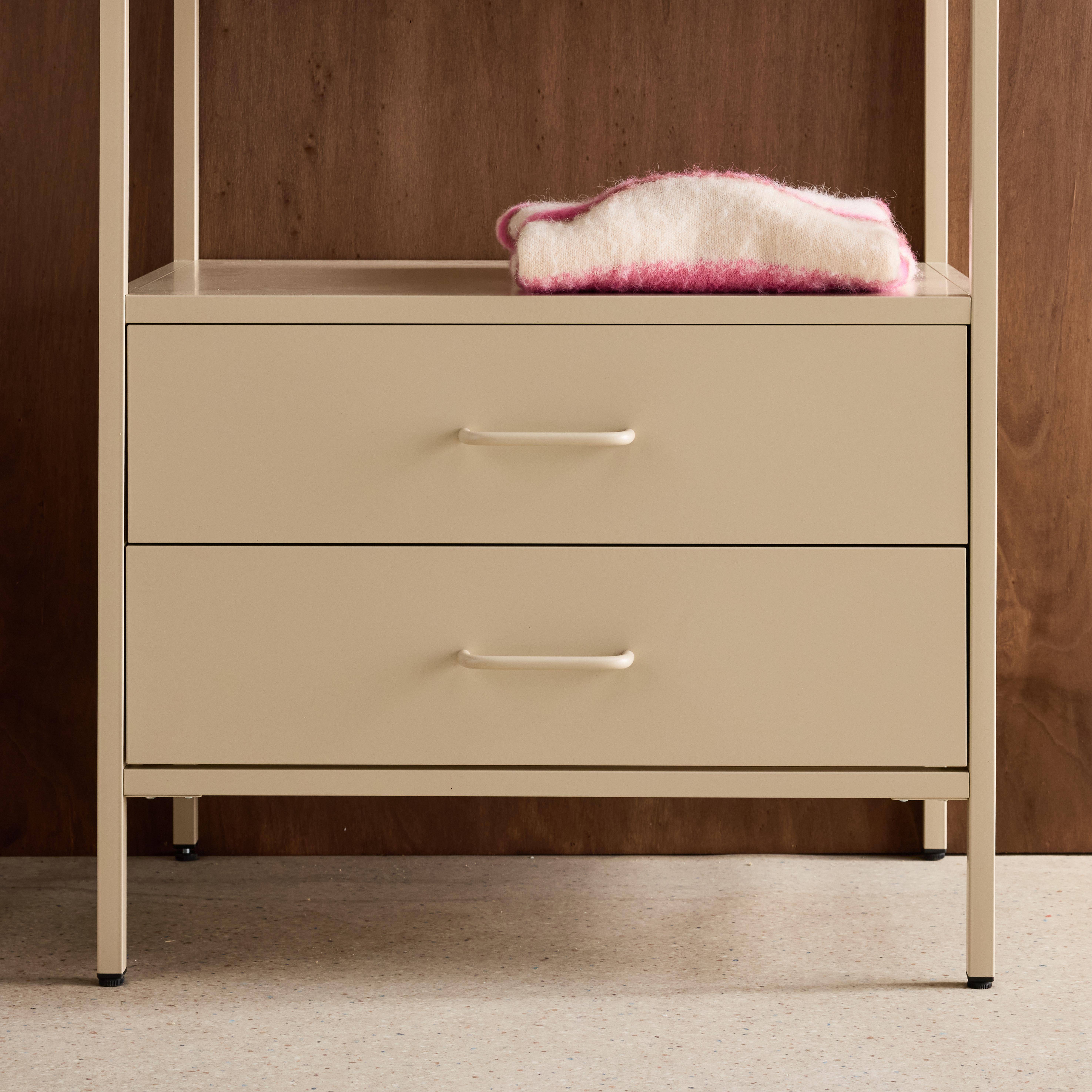 Hallway furniture, metal coat rack with hanging rod and 2 drawers Cream 70x45x180 cm - Idaho Photo5