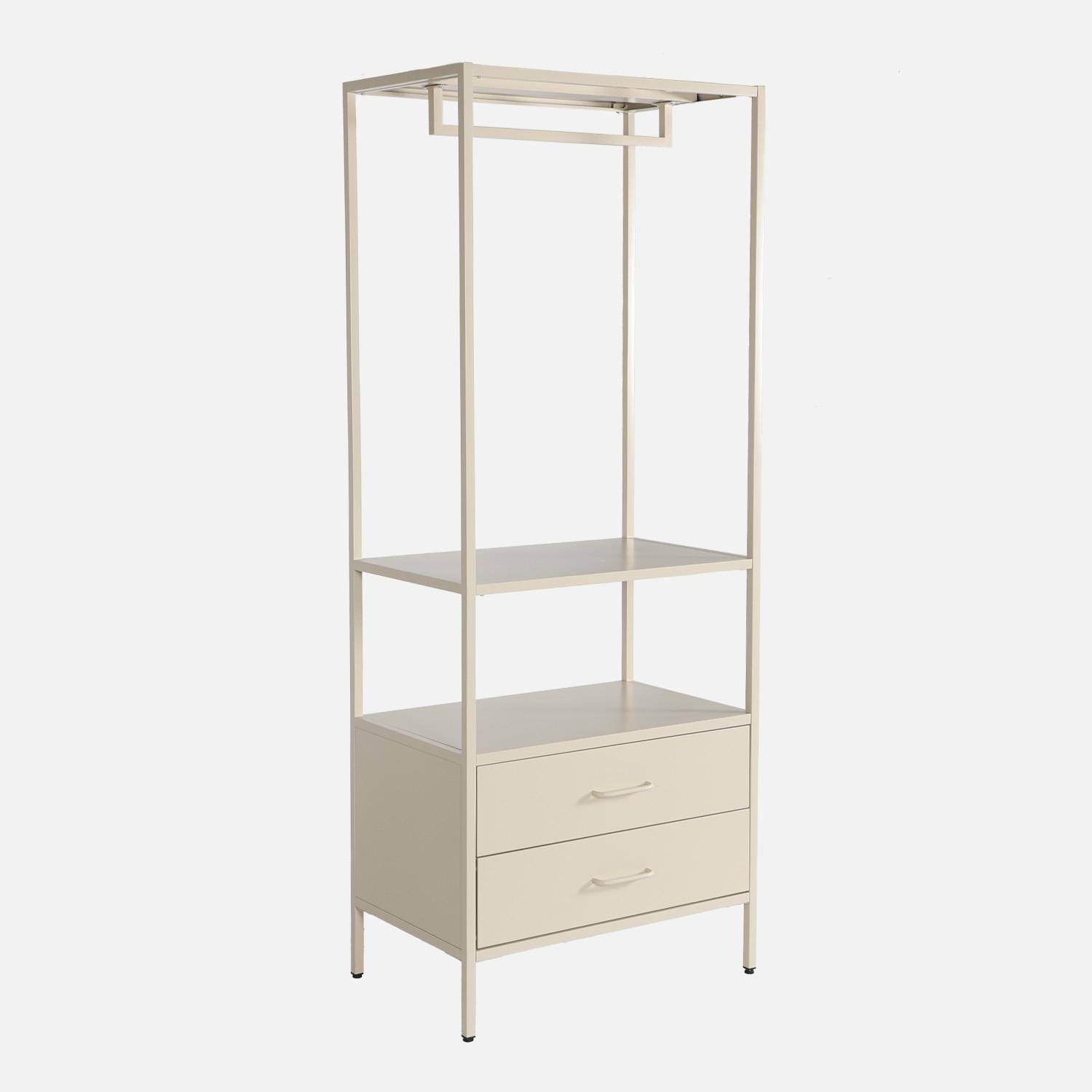 Hallway furniture, metal coat rack with hanging rod and 2 drawers Cream 70x45x180 cm - Idaho,sweeek,Photo6