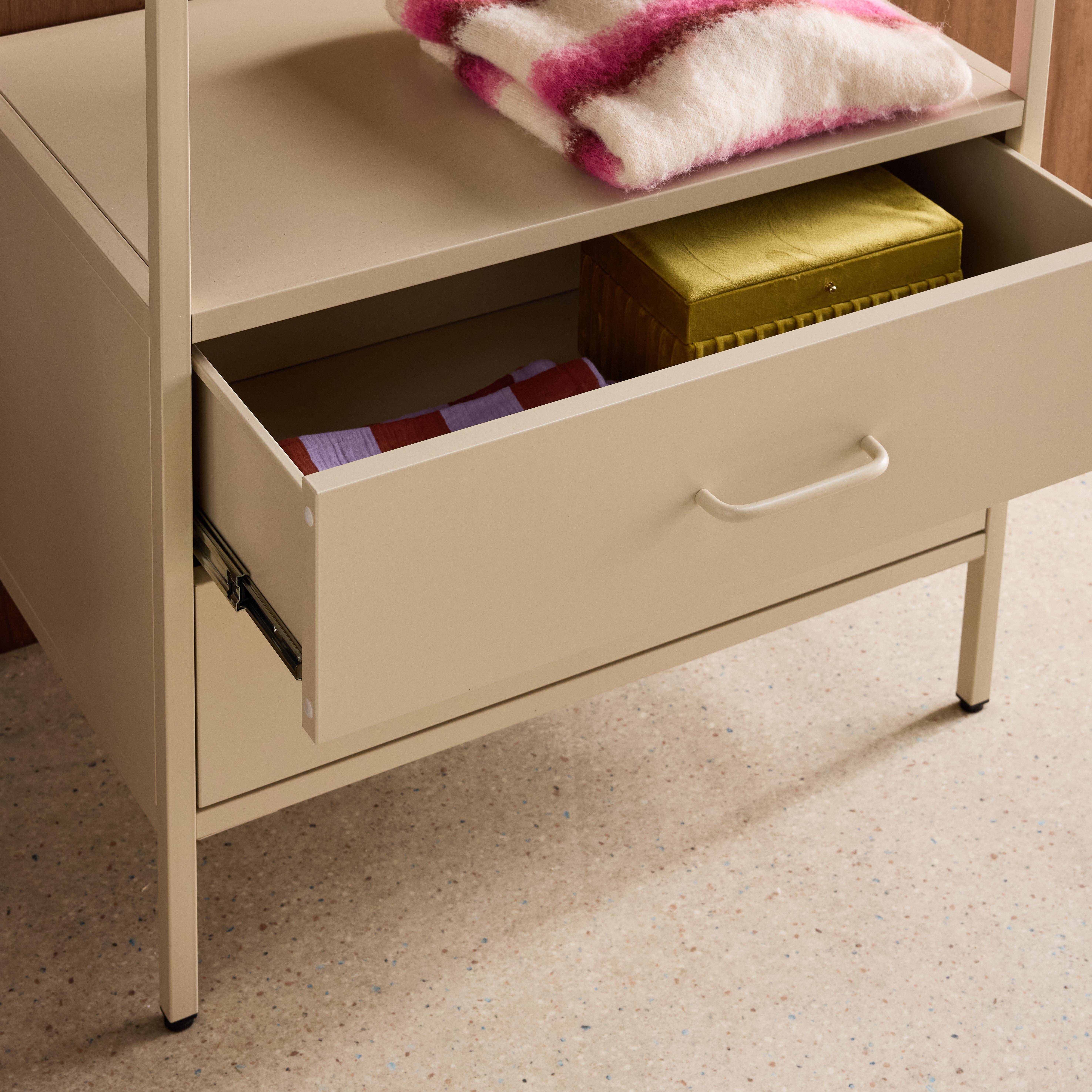 Hallway furniture, metal coat rack with hanging rod and 2 drawers Cream 70x45x180 cm - Idaho,sweeek,Photo4