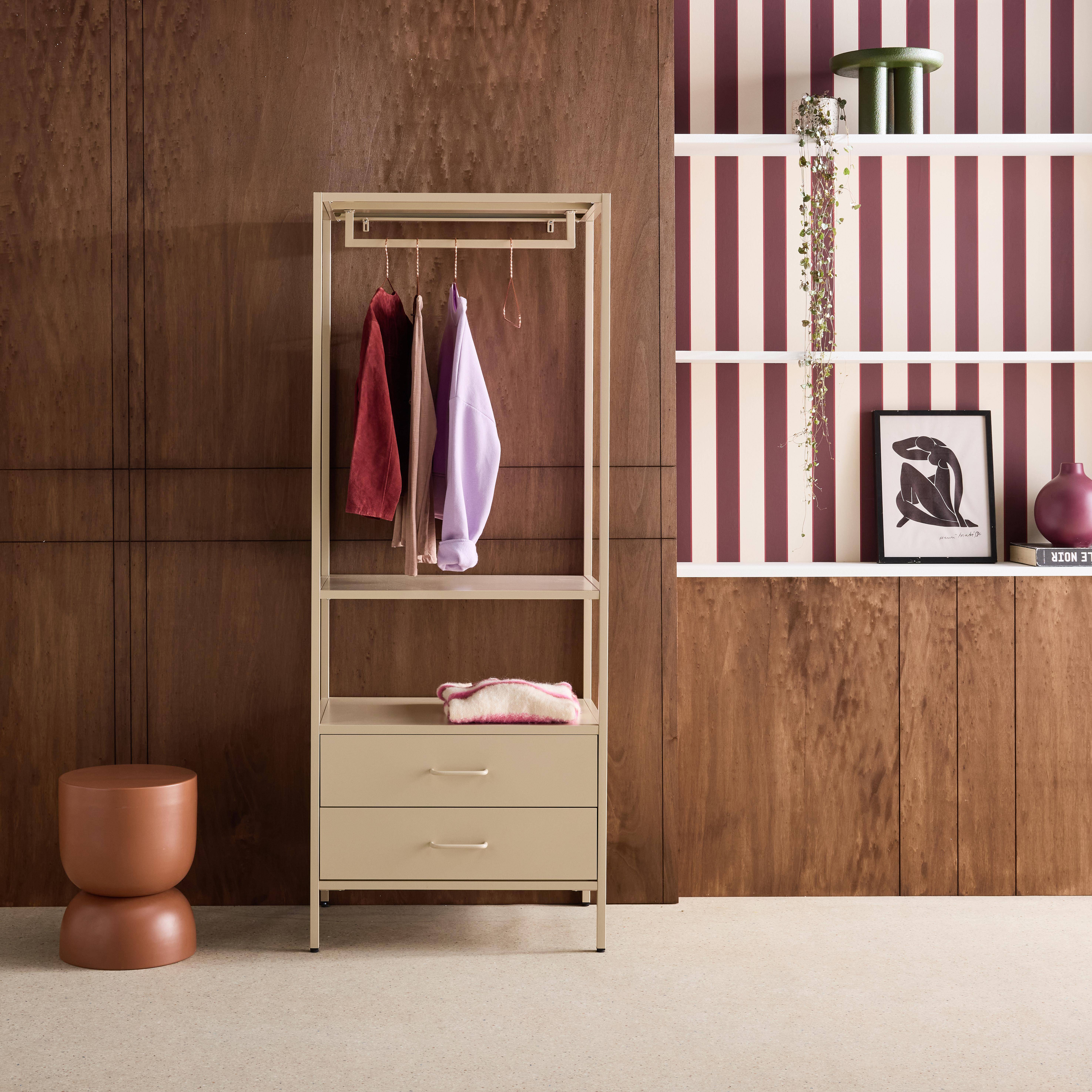 Hallway furniture, metal coat rack with hanging rod and 2 drawers Cream 70x45x180 cm - Idaho,sweeek,Photo1