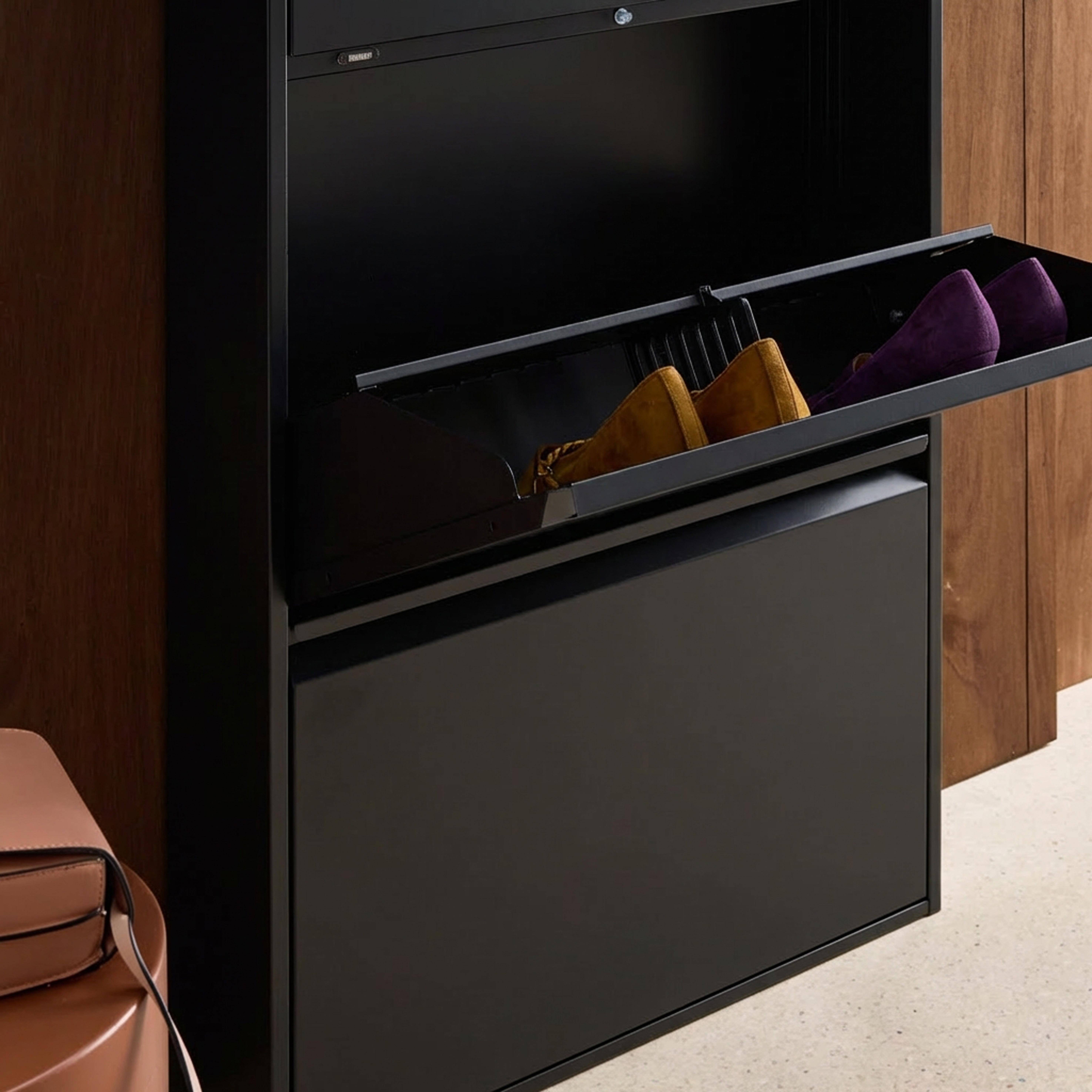 Schoenenkast met 3 kleplades metaal industrieel 65,5cm zwart - Kentucky Photo4