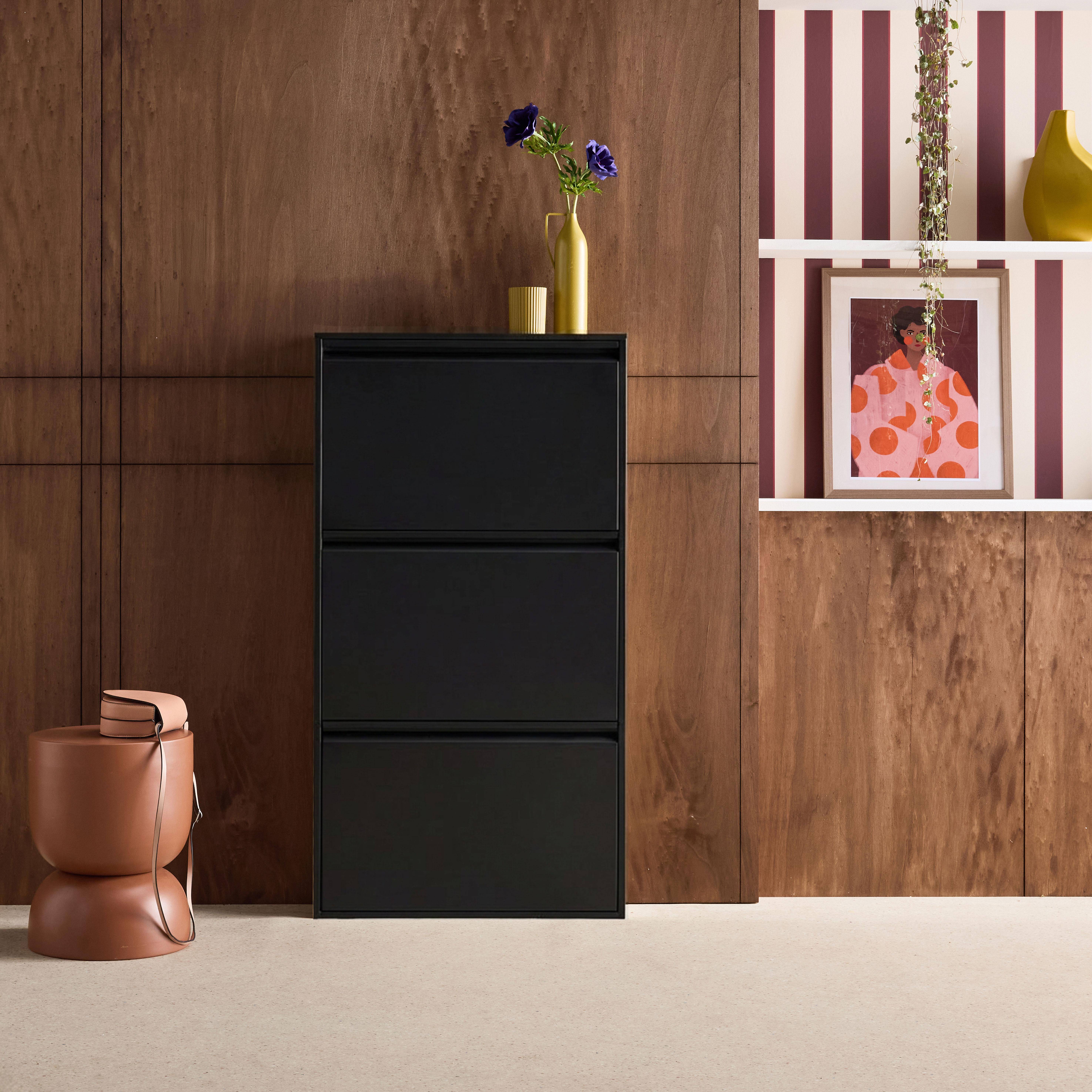 Schoenenkast met 3 kleplades metaal industrieel 65,5cm zwart - Kentucky Photo1