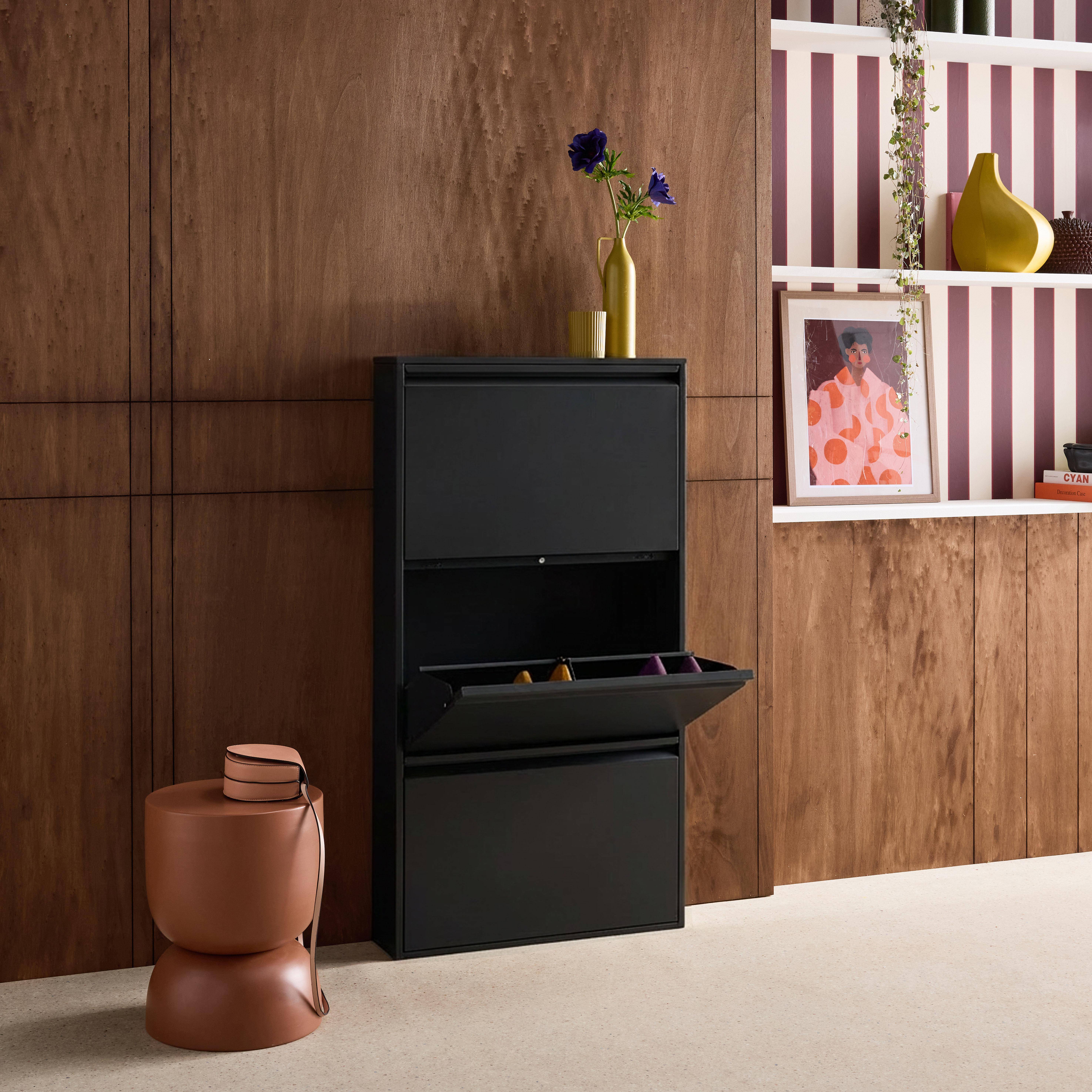 Schoenenkast met 3 kleplades metaal industrieel 65,5cm zwart - Kentucky,sweeek,Photo3