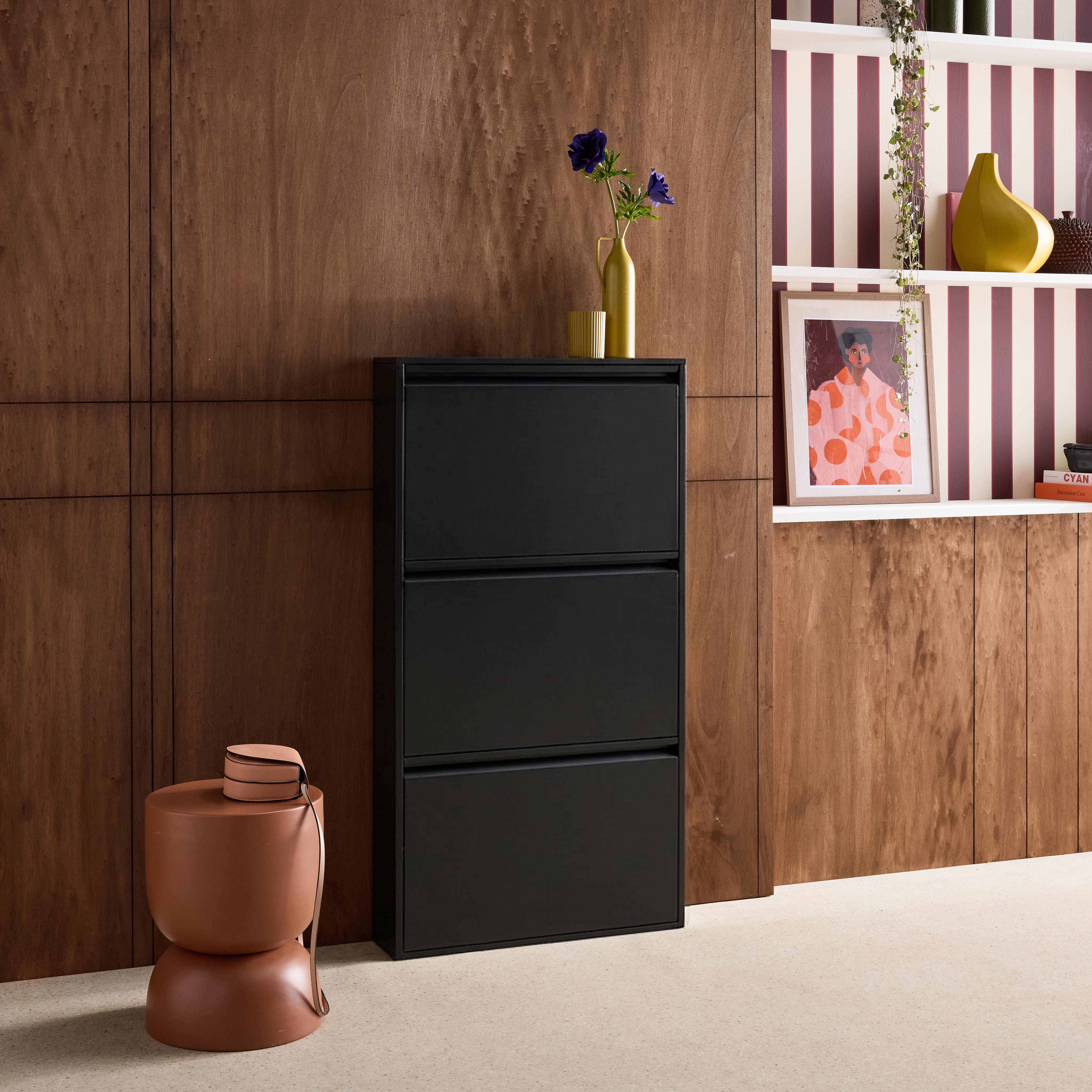 Schoenenkast met 3 kleplades metaal industrieel 65,5cm zwart - Kentucky Photo2