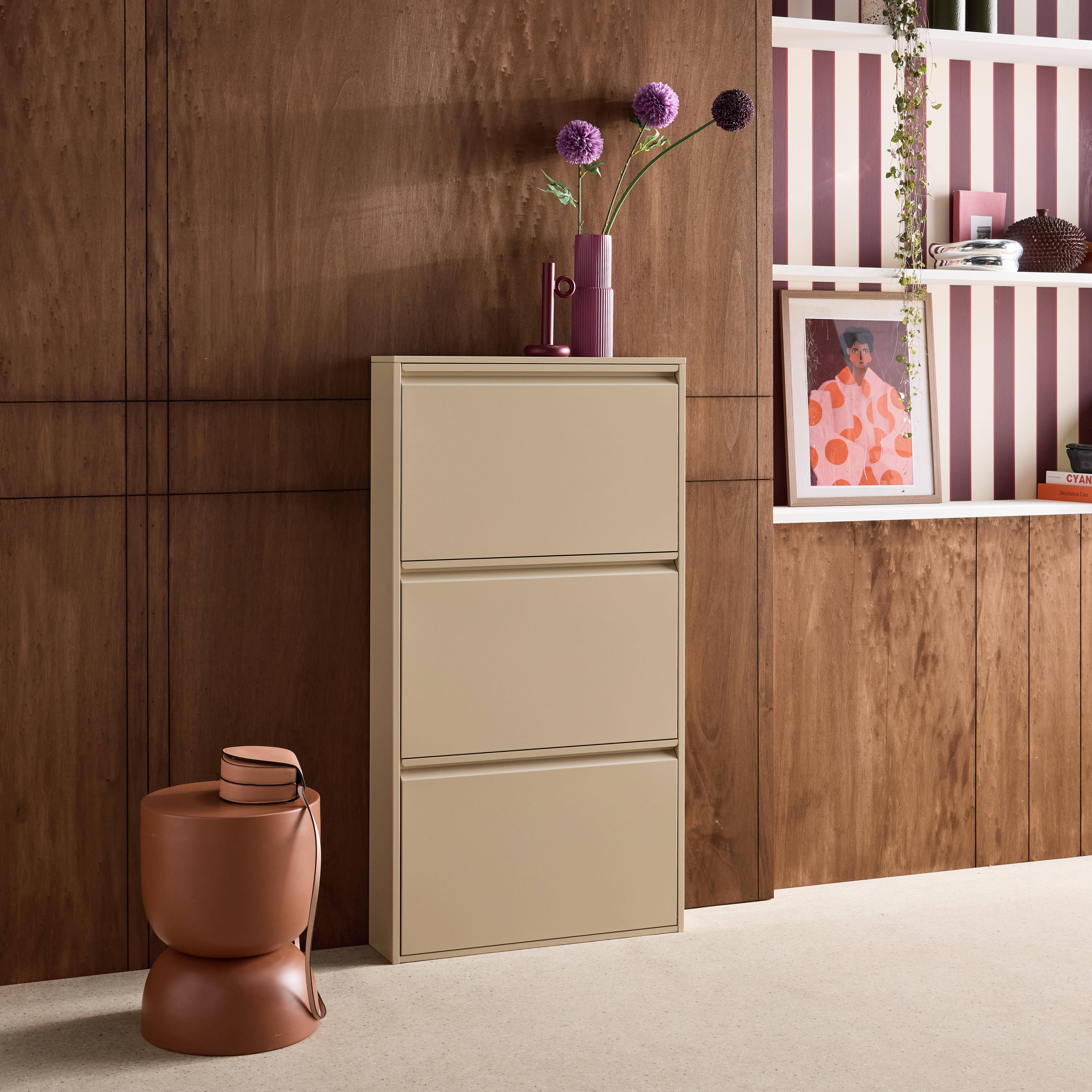 Industrial Metal Shoe Cabinet with 3 Drawers cream 65.5x15.2x123 cm - Kentucky Photo2