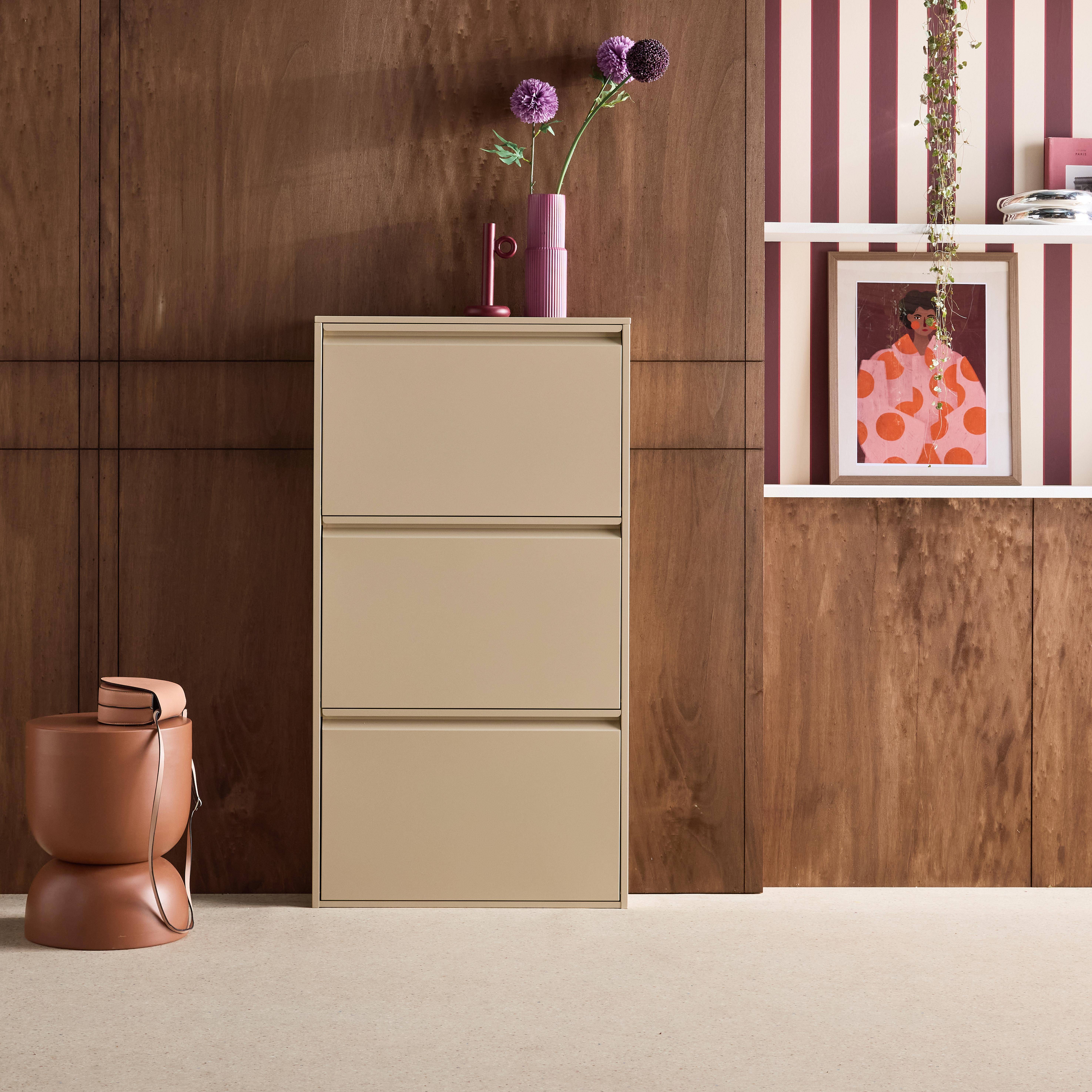 Industrial Metal Shoe Cabinet with 3 Drawers cream 65.5x15.2x123 cm - Kentucky,sweeek,Photo1