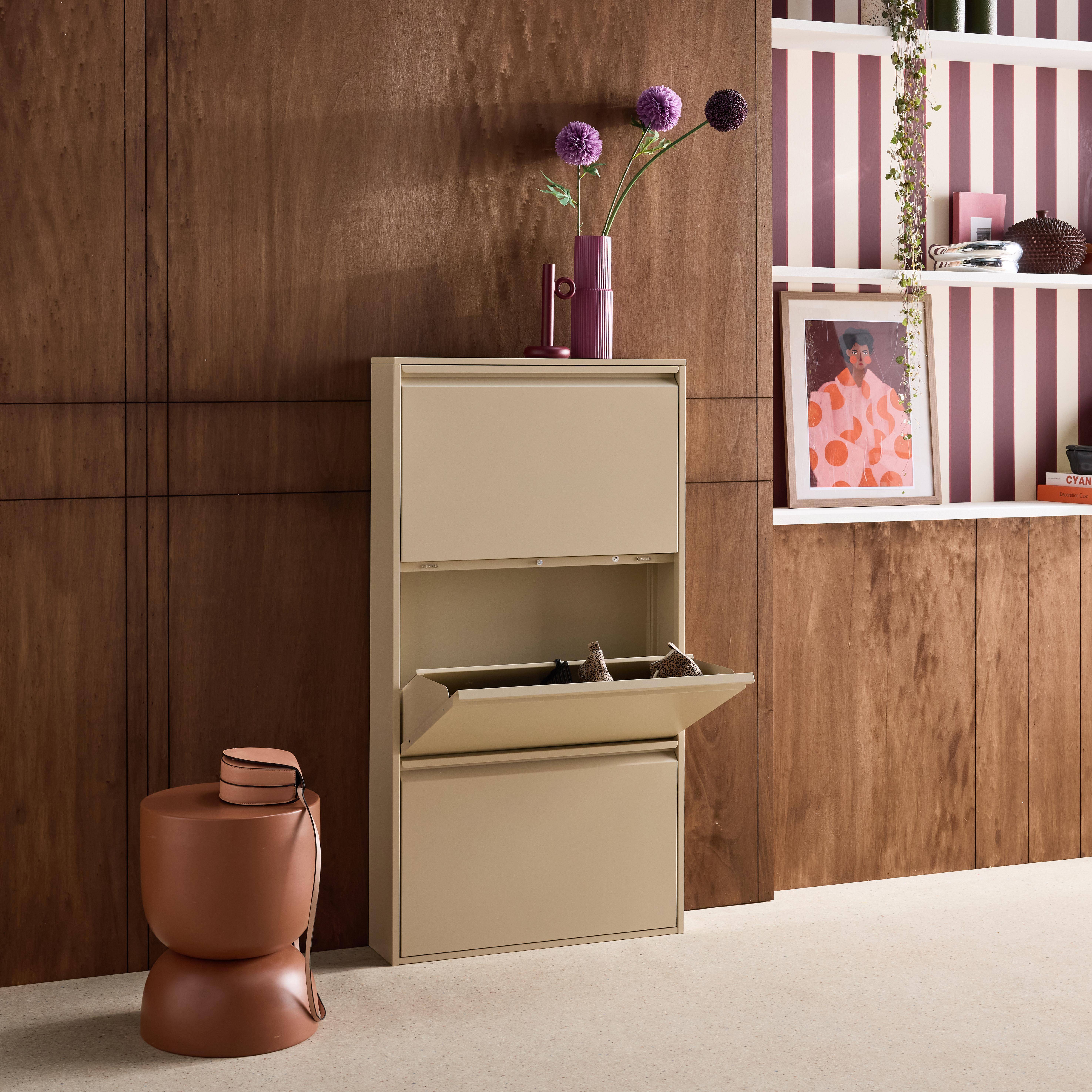 Industrial Metal Shoe Cabinet with 3 Drawers cream 65.5x15.2x123 cm - Kentucky Photo3