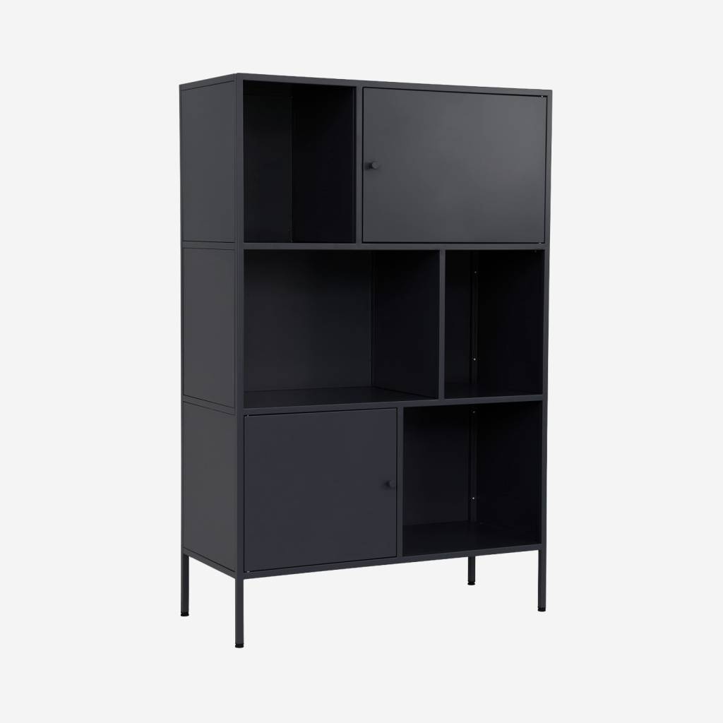 Aparador, mueble de almacenamiento industrial de metal con 6 compartimentos, Negro