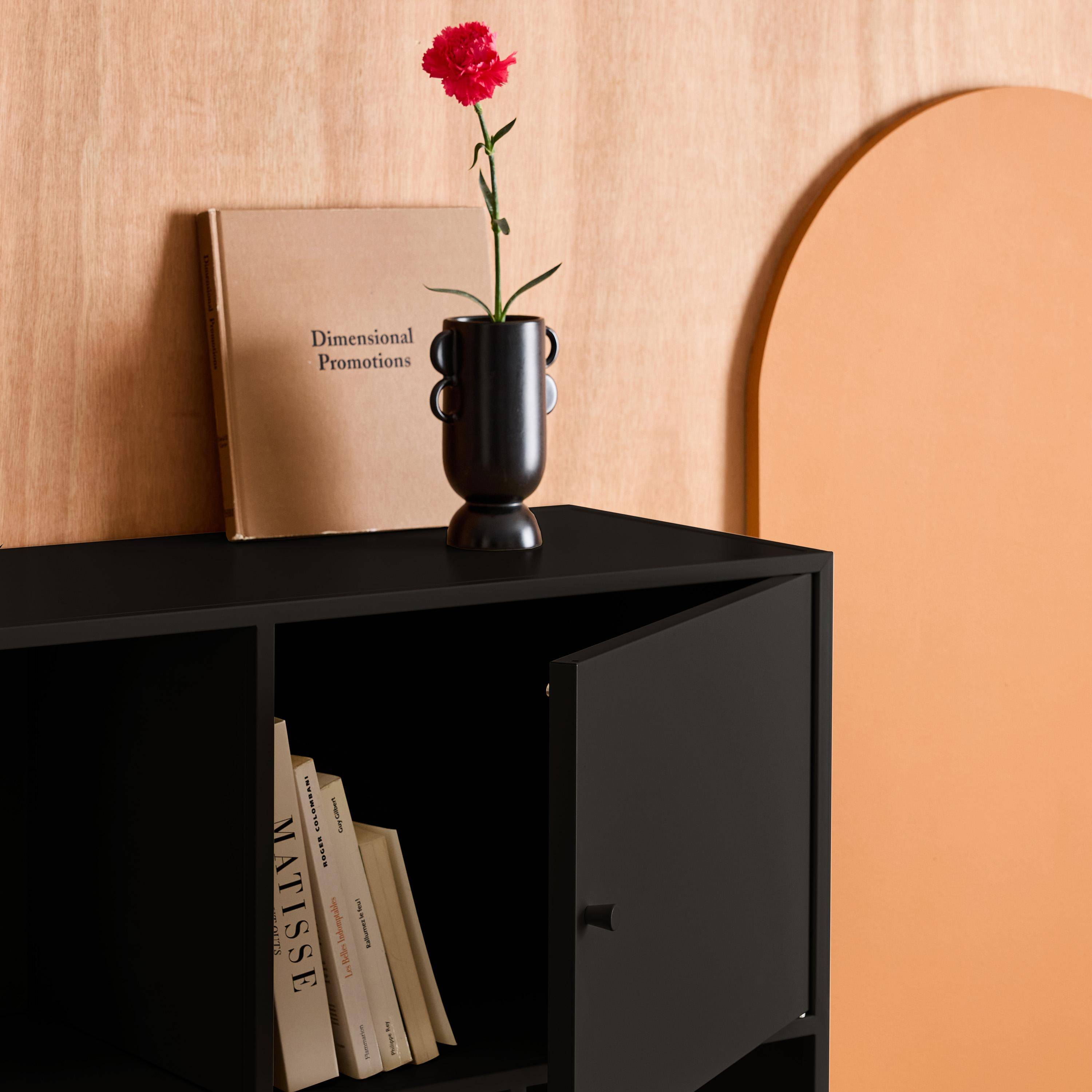 Aparador, mueble de almacenamiento industrial de metal con 6 compartimentos Negro - 80x35x125 cm Photo6