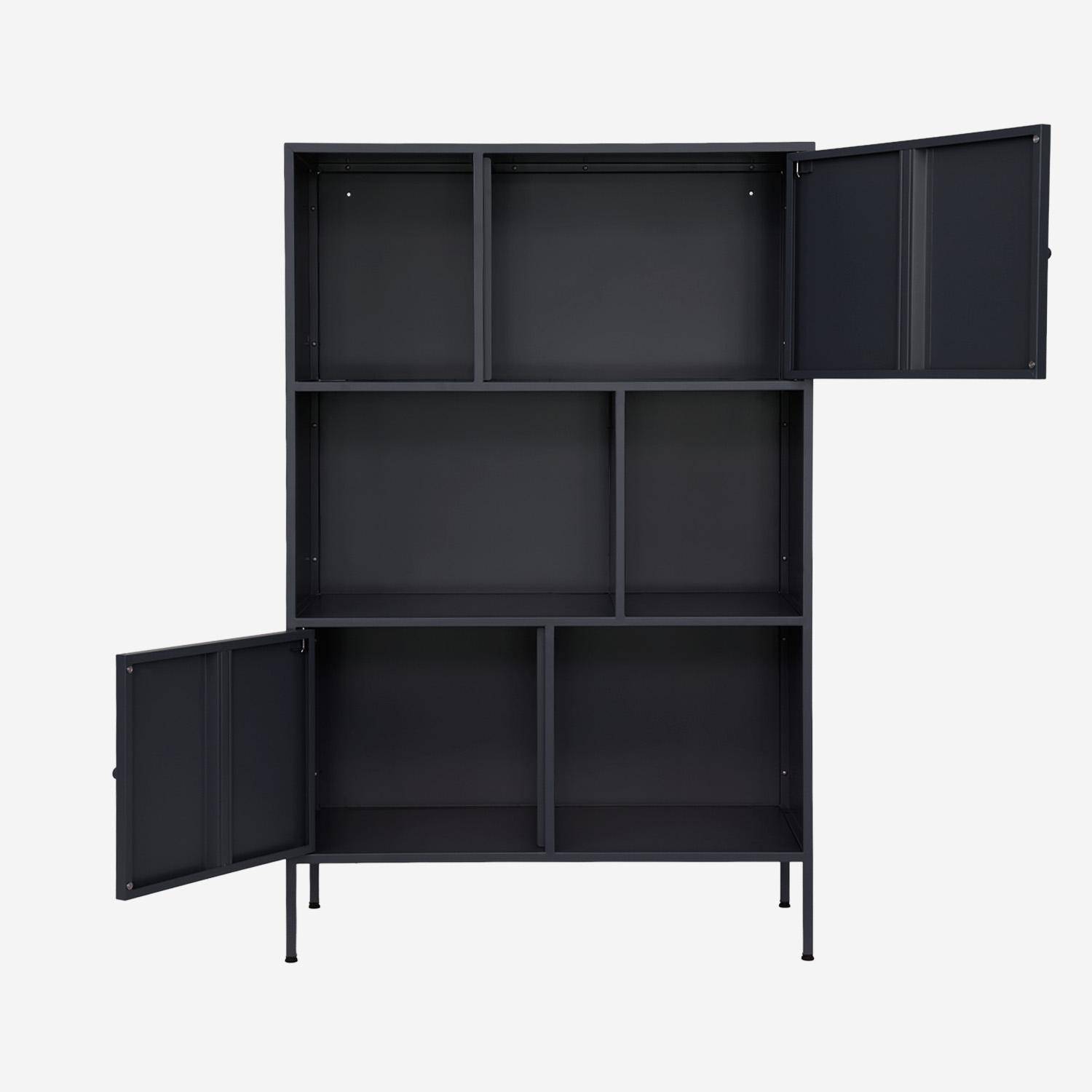 Aparador, mueble de almacenamiento industrial de metal con 6 compartimentos, Oklahoma, Negro, 80x35x125 cm Photo2