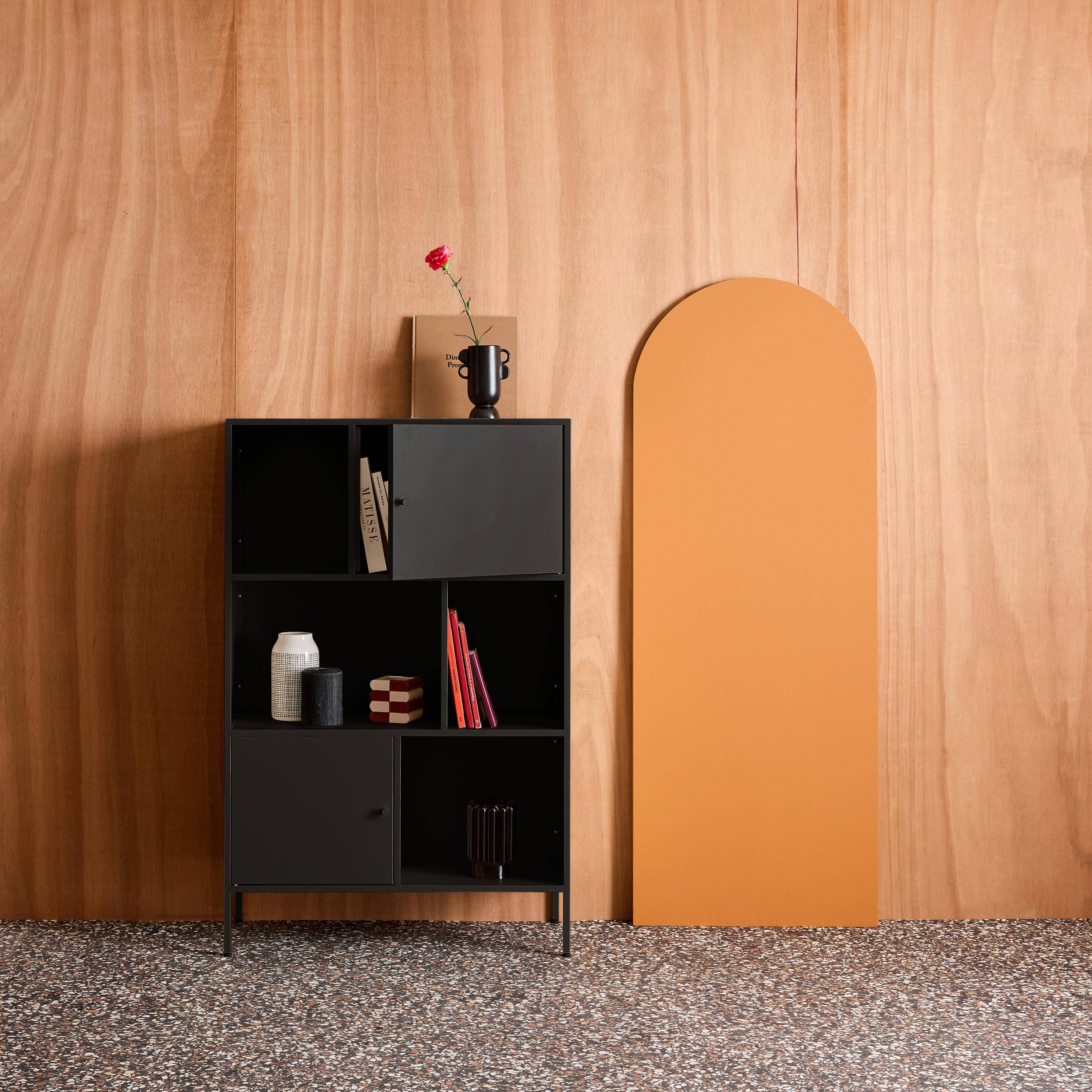 Aparador, mueble de almacenamiento industrial de metal con 6 compartimentos Negro - 80x35x125 cm,sweeek,Photo2