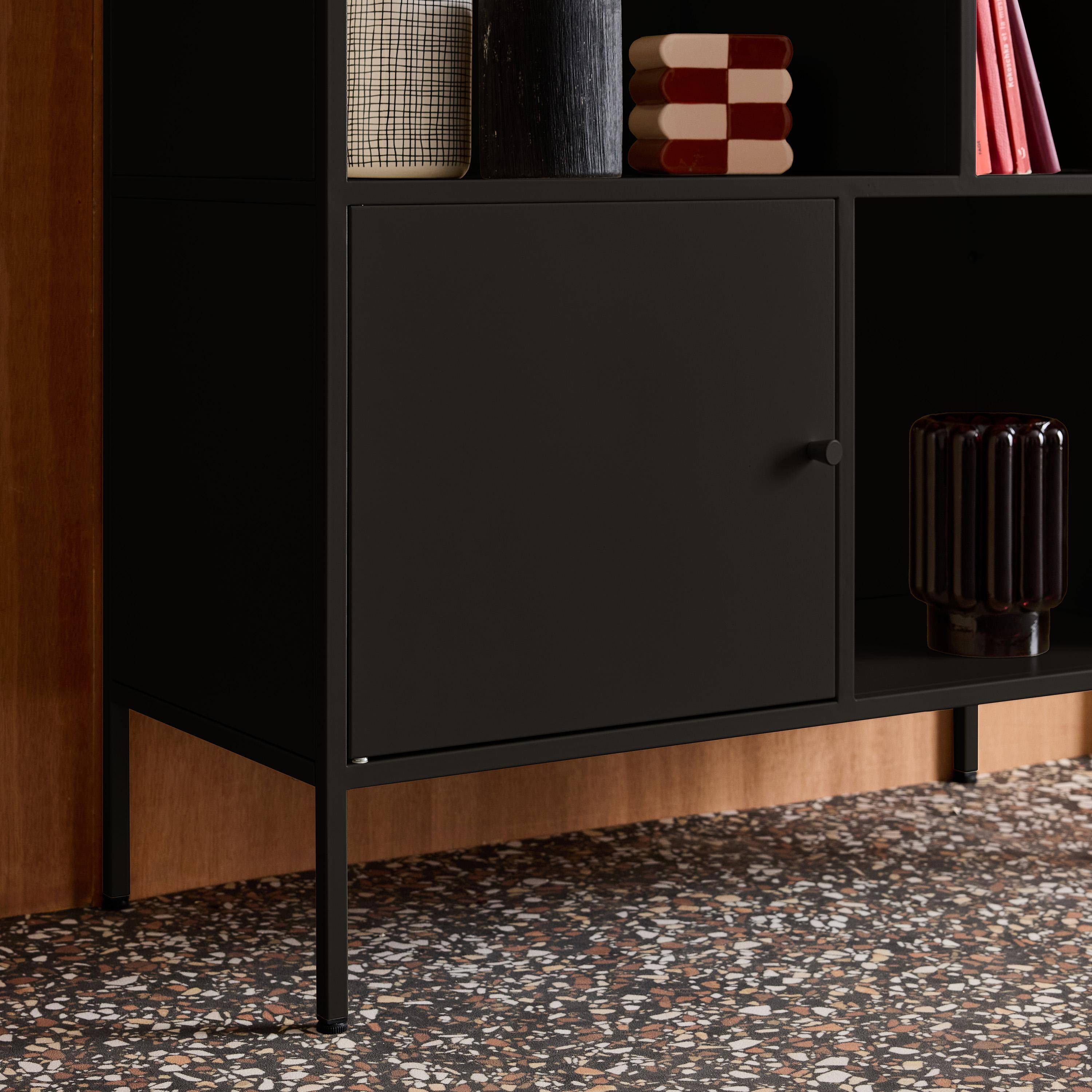 Aparador, mueble de almacenamiento industrial de metal con 6 compartimentos Negro - 80x35x125 cm Photo7