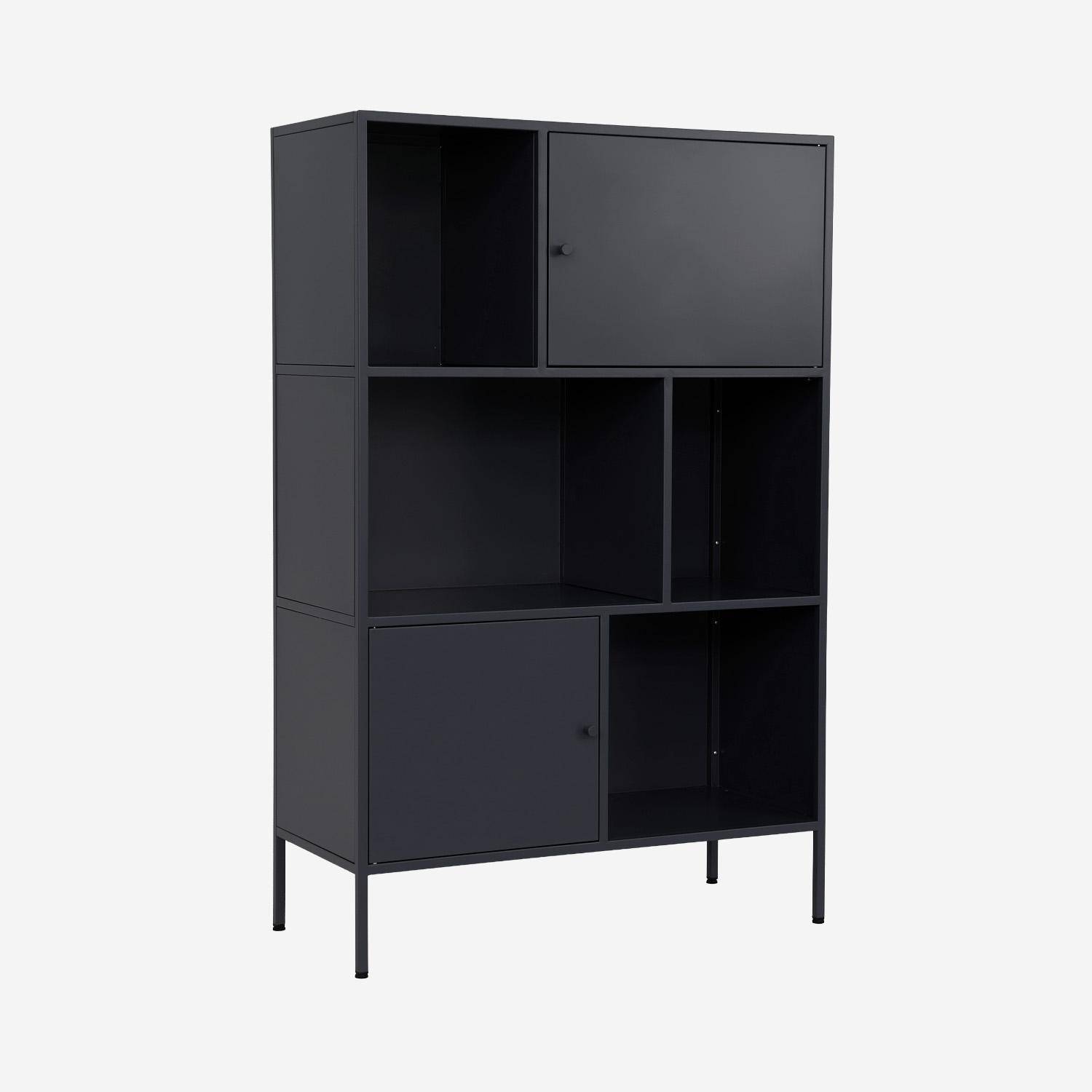Aparador, mueble de almacenamiento industrial de metal con 6 compartimentos Negro - 80x35x125 cm Photo8