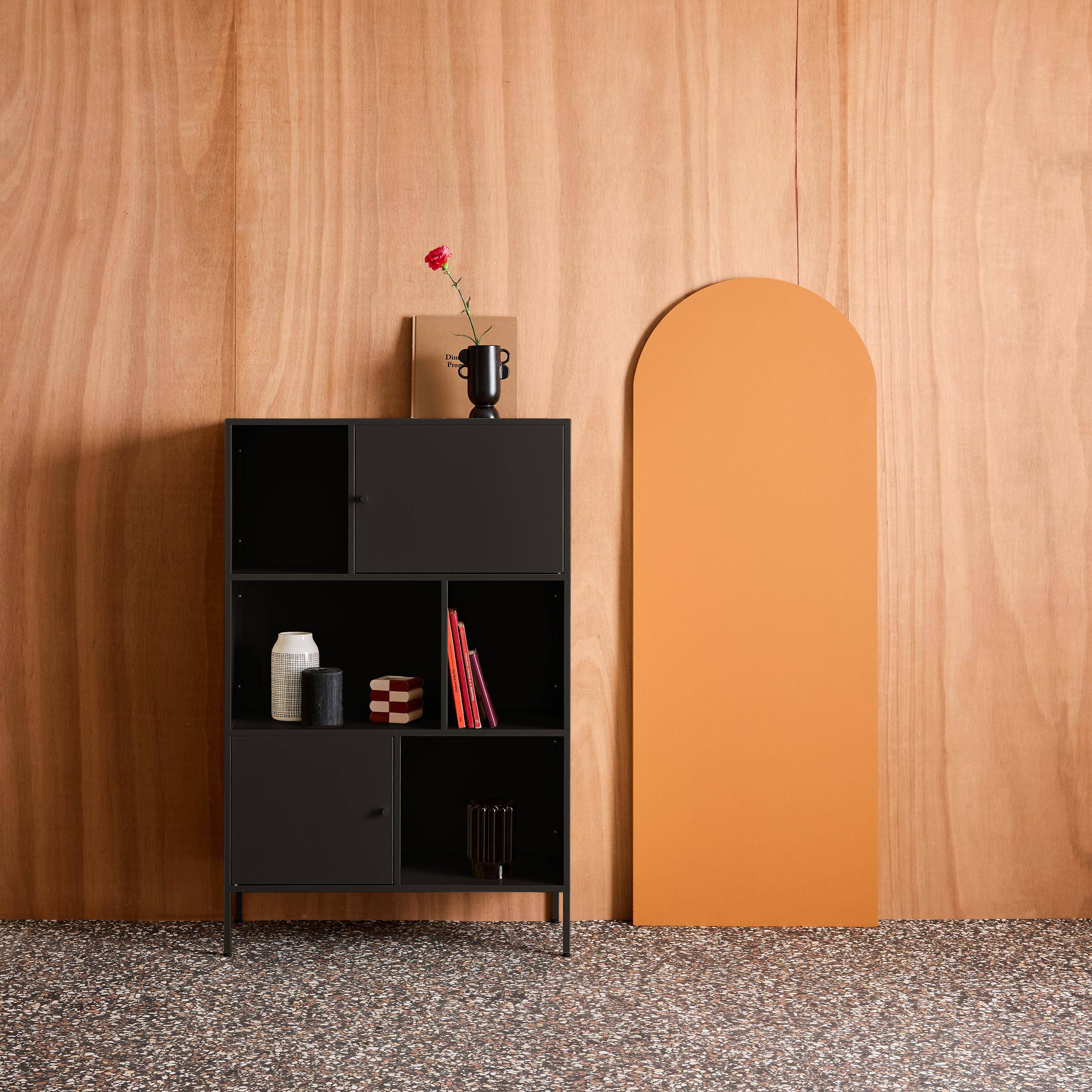 Aparador, mueble de almacenamiento industrial de metal con 6 compartimentos Negro - 80x35x125 cm,sweeek,Photo1