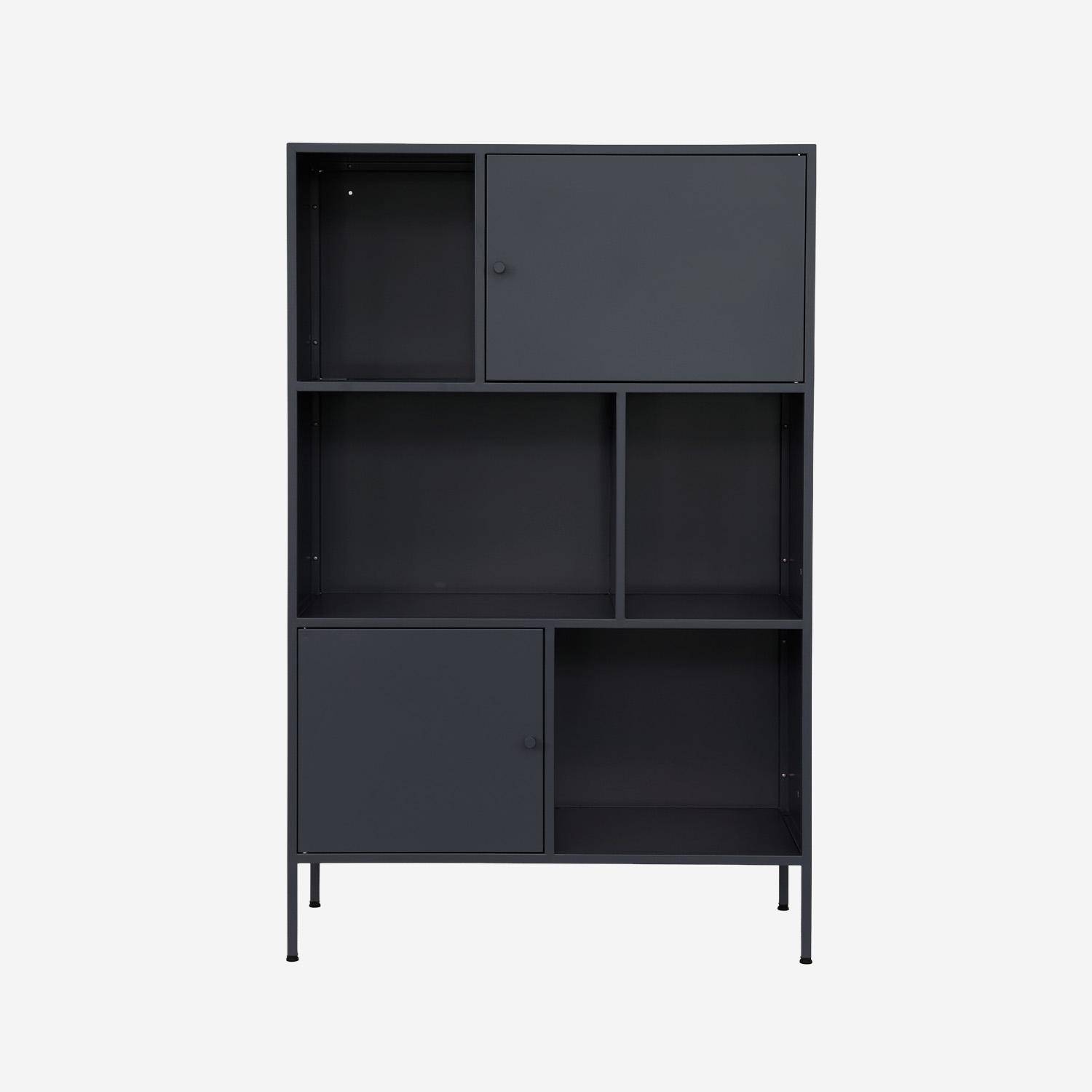 Aparador, mueble de almacenamiento industrial de metal con 6 compartimentos, Oklahoma, Negro, 80x35x125 cm Photo1