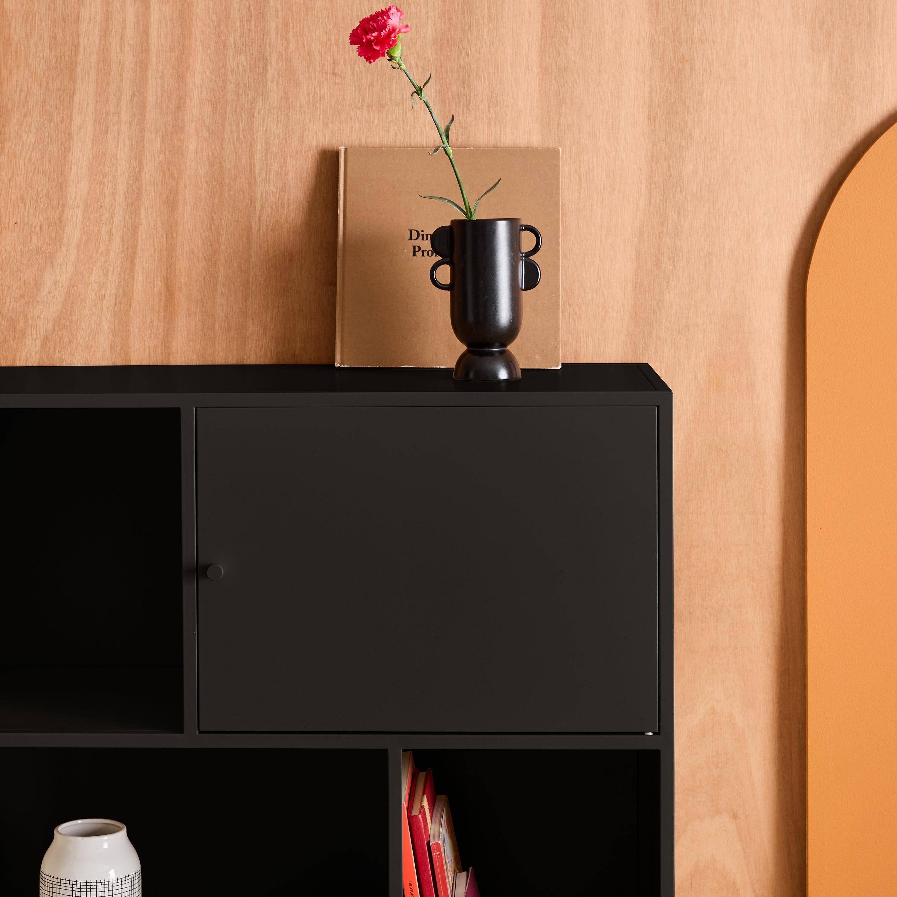 Aparador, mueble de almacenamiento industrial de metal con 6 compartimentos Negro - 80x35x125 cm Photo5