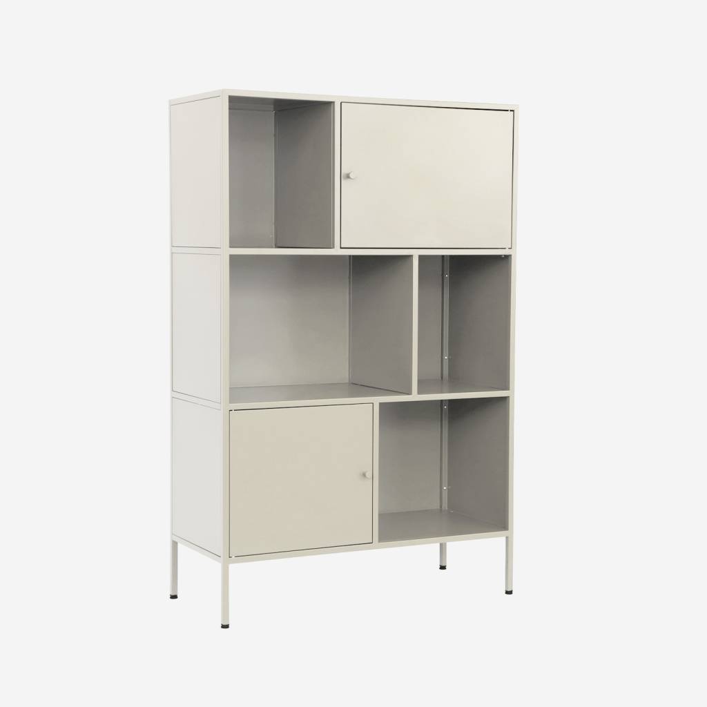 Aparador, mueble de almacenamiento industrial de metal con 6 compartimentos, Crema