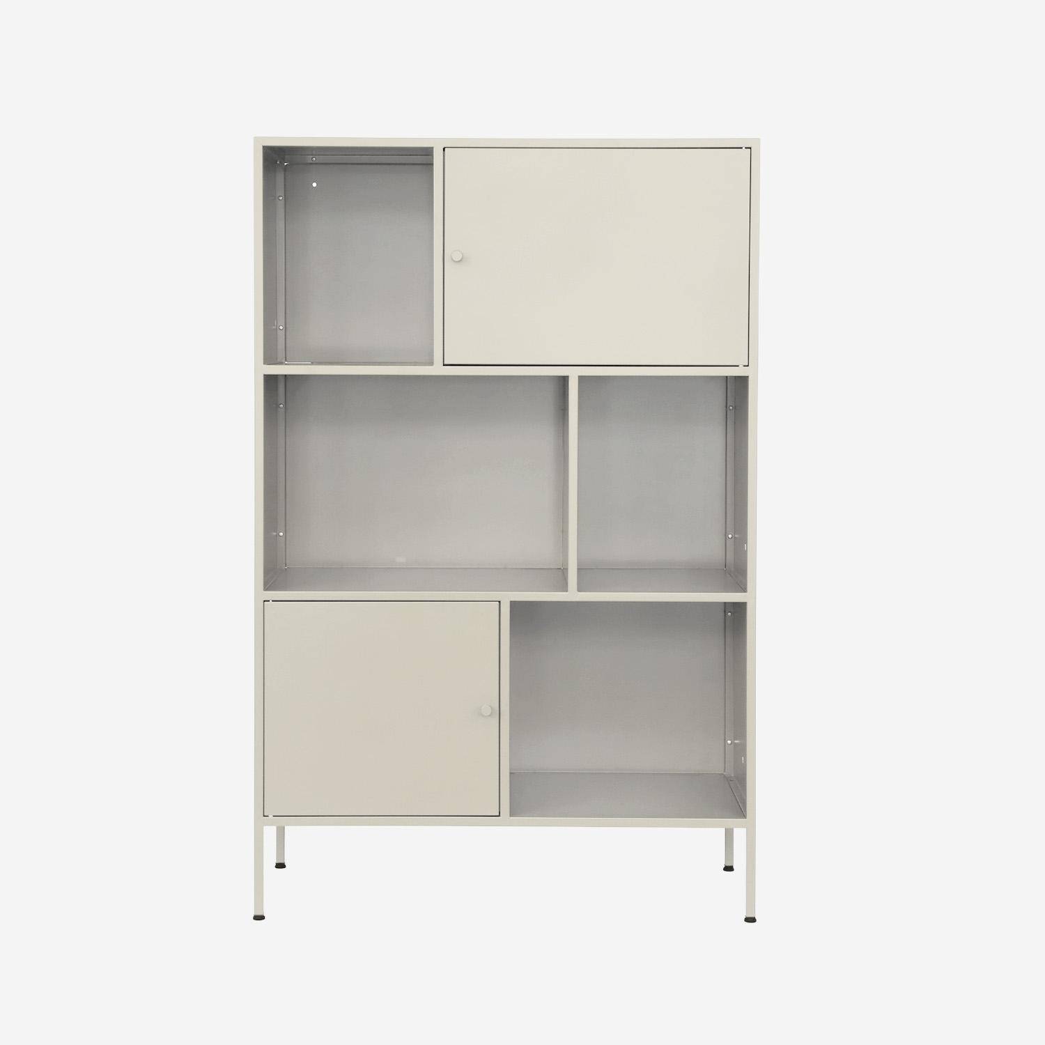 Aparador, mueble de almacenamiento industrial de metal con 6 compartimentos, Oklahoma, Crema, 80x35x125 cm Photo1