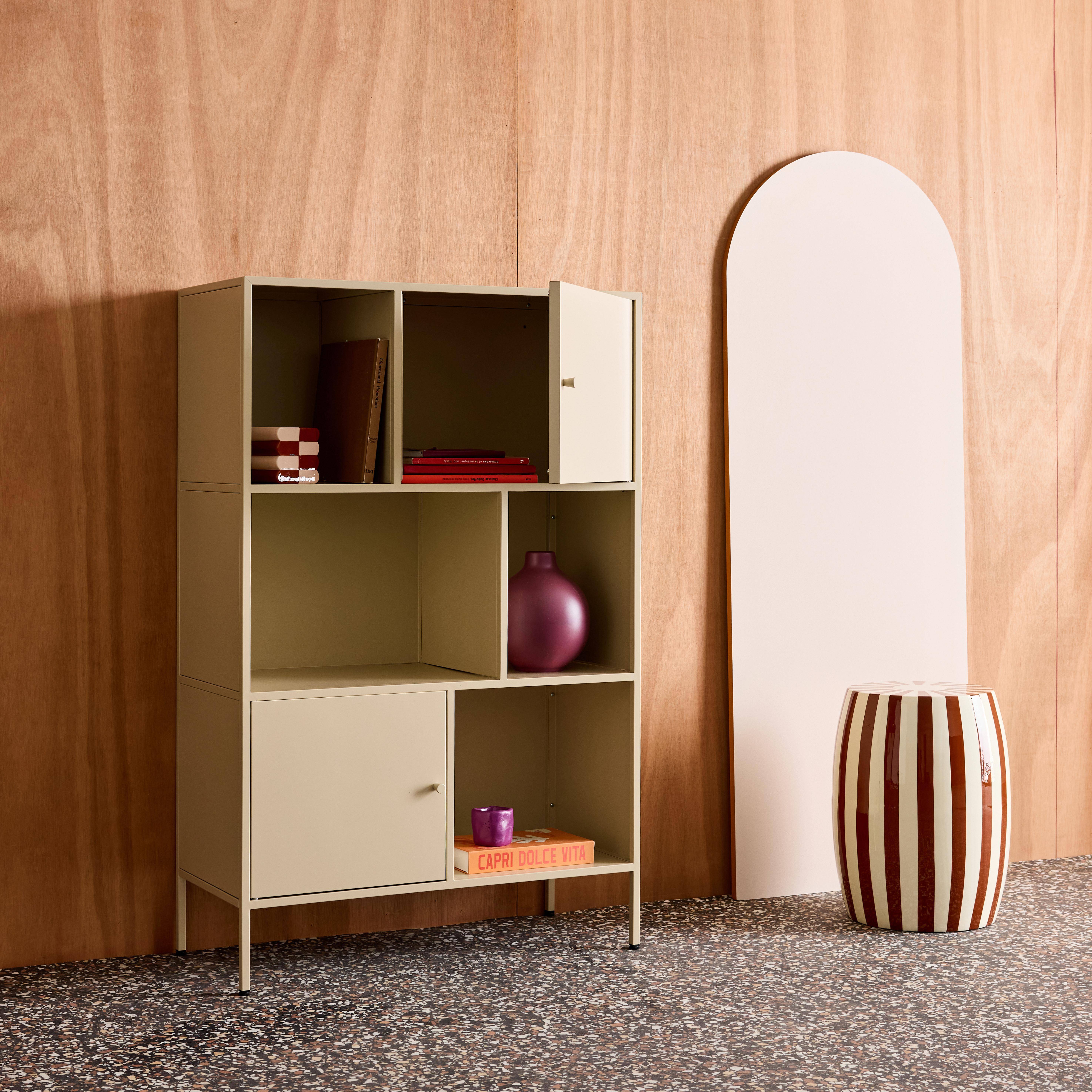 Kredens, industrialna szafka metalowa kremowa, 6 wnęk, dł. 80 x gł. 35 x wys. 125 cm - Oklahoma,sweeek,Photo4