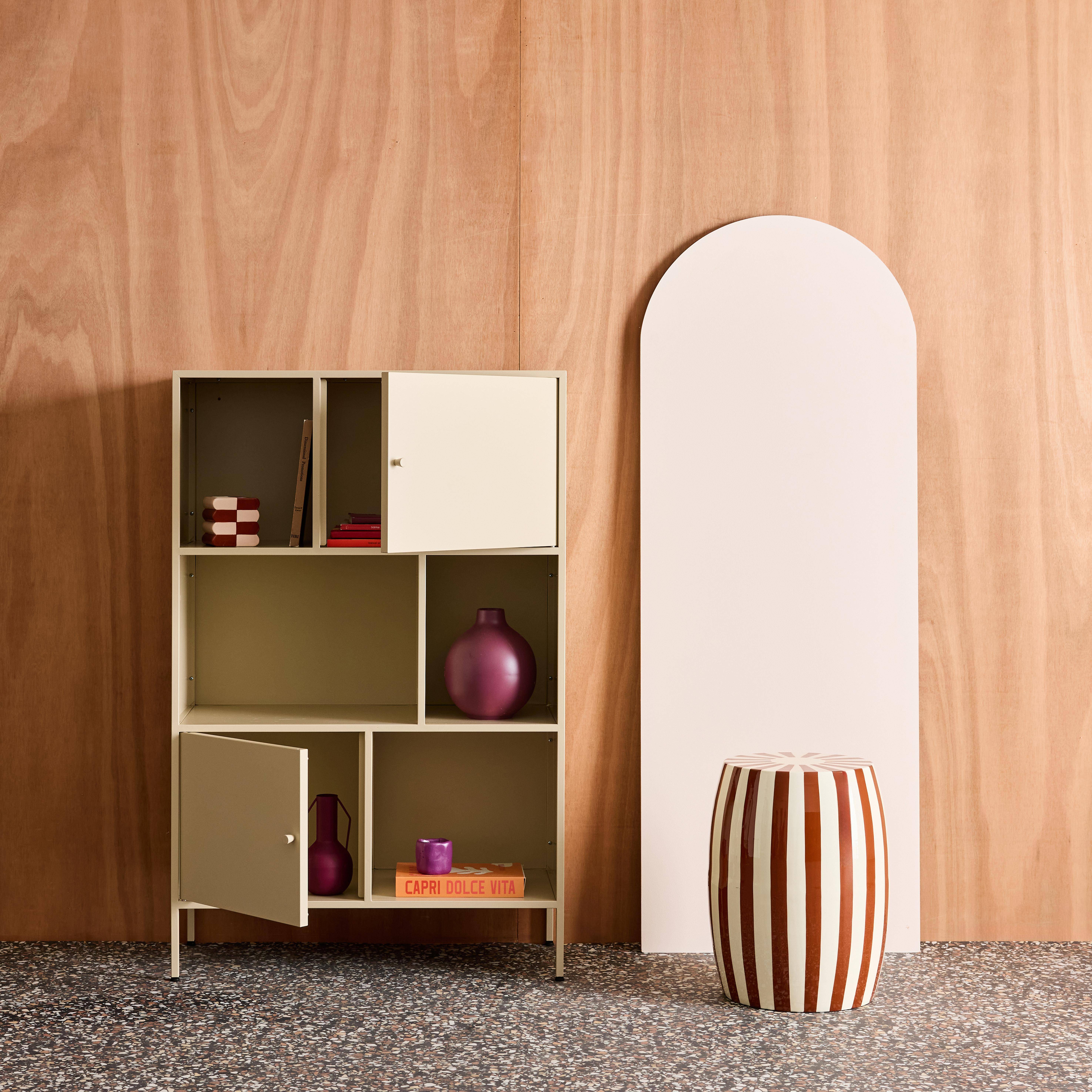 Kredens, industrialna szafka metalowa kremowa, 6 wnęk, dł. 80 x gł. 35 x wys. 125 cm - Oklahoma Photo3