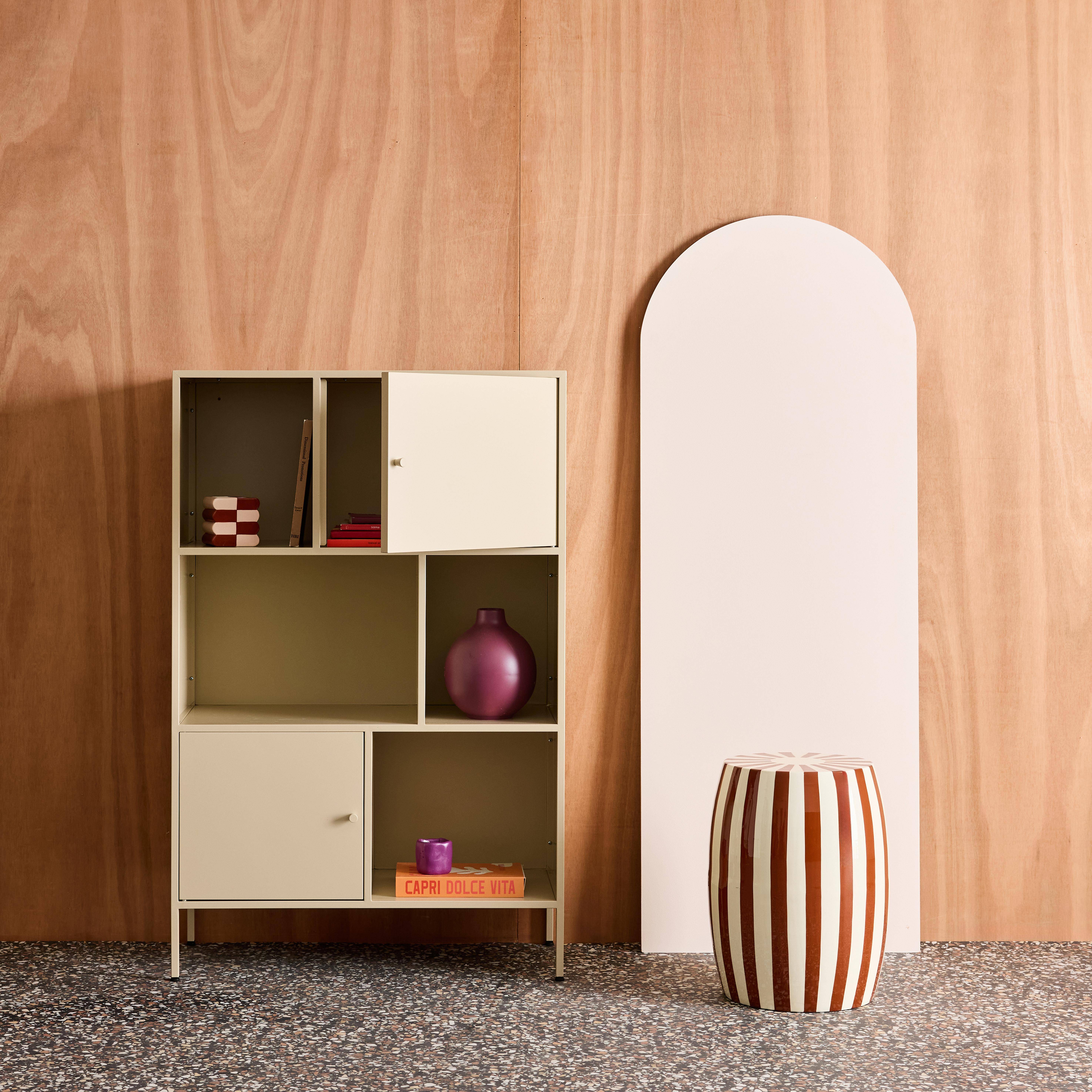 Kredens, industrialna szafka metalowa kremowa, 6 wnęk, dł. 80 x gł. 35 x wys. 125 cm - Oklahoma Photo2