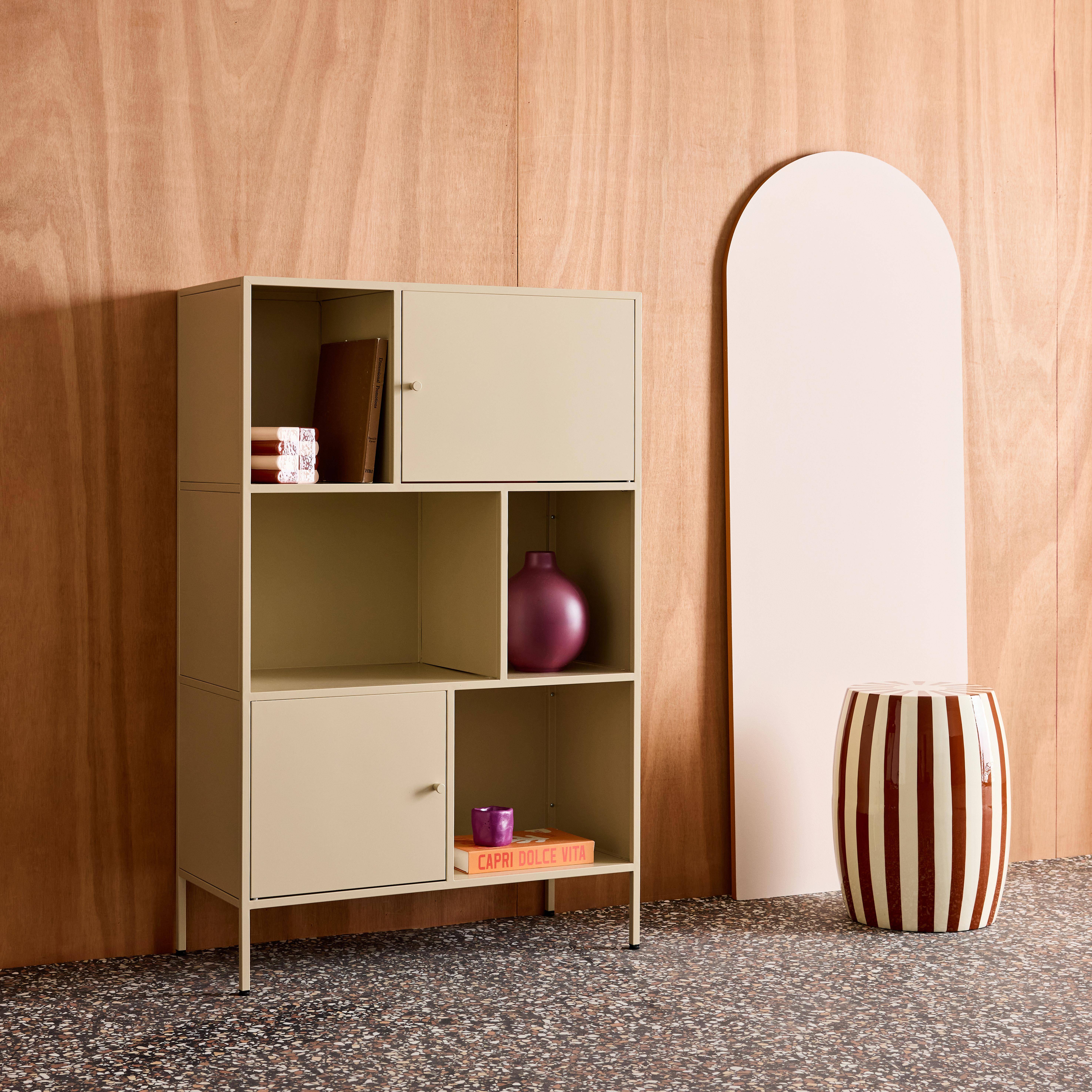 Kredens, industrialna szafka metalowa kremowa, 6 wnęk, dł. 80 x gł. 35 x wys. 125 cm - Oklahoma,sweeek,Photo5