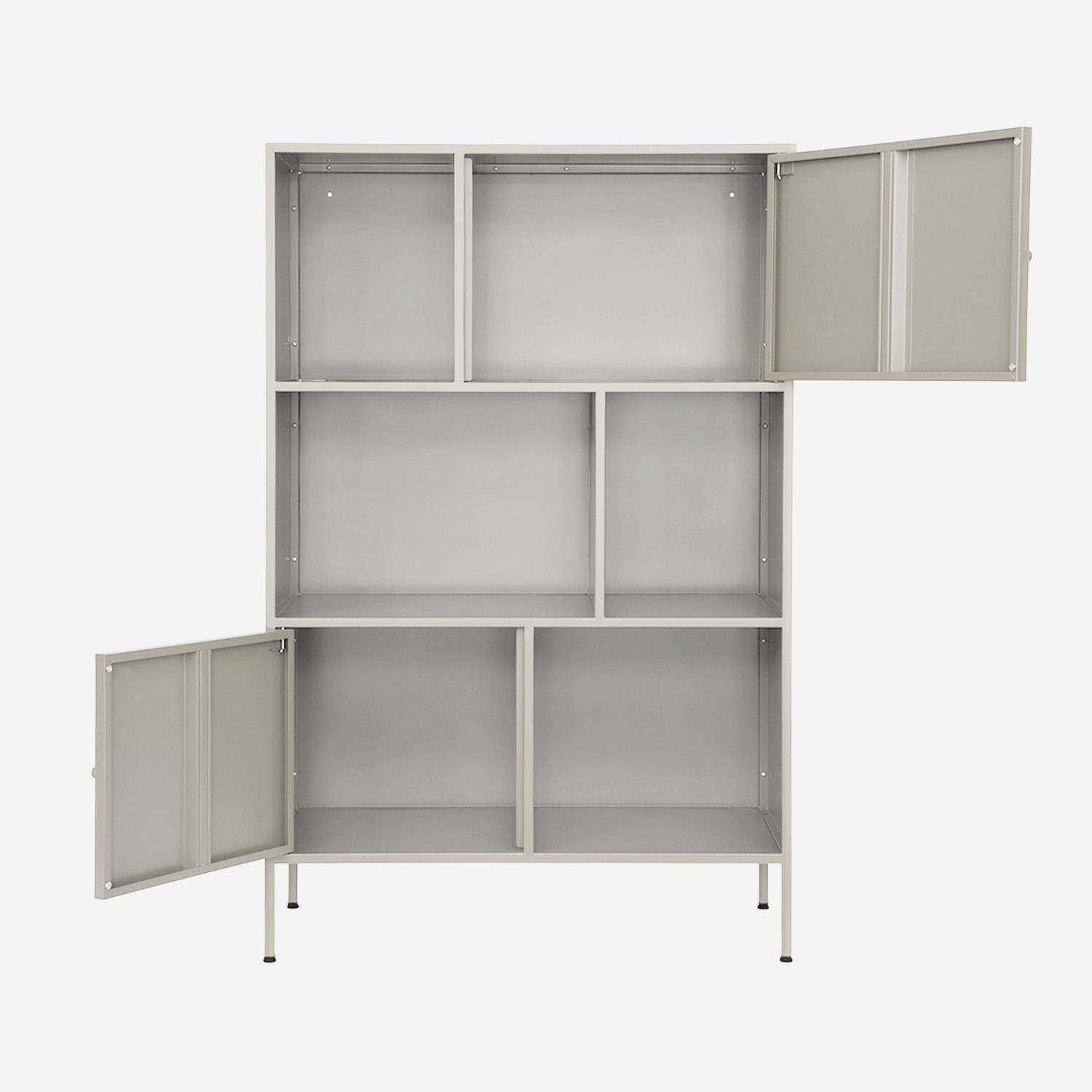 Aparador, mueble de almacenamiento industrial de metal con 6 compartimentos, Oklahoma, Crema, 80x35x125 cm,sweeek,Photo2