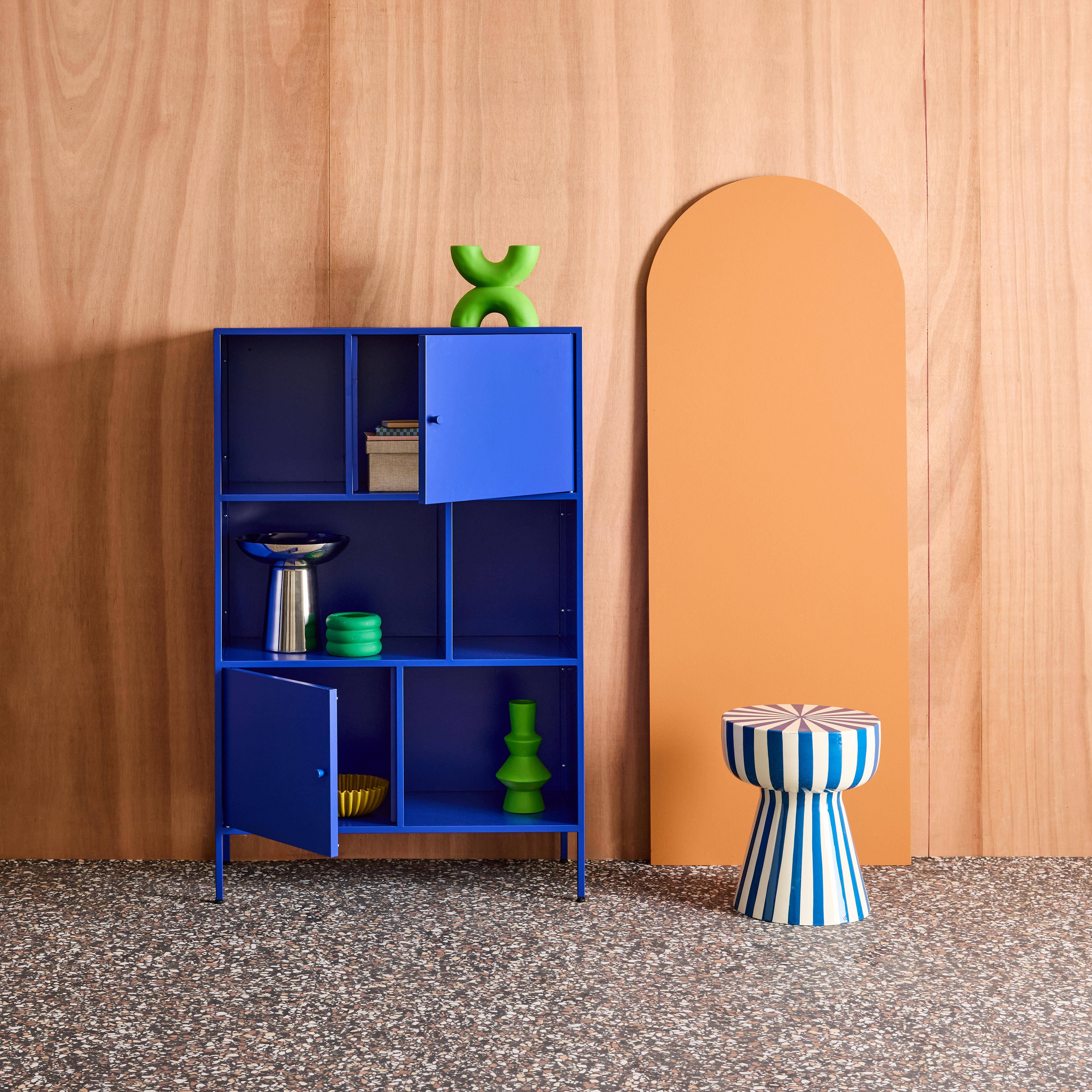 Kredens, industrialna szafka metalowa niebieska, 6 wnęk, dł. 80 x gł. 35 x wys. 125 cm - Oklahoma,sweeek,Photo3