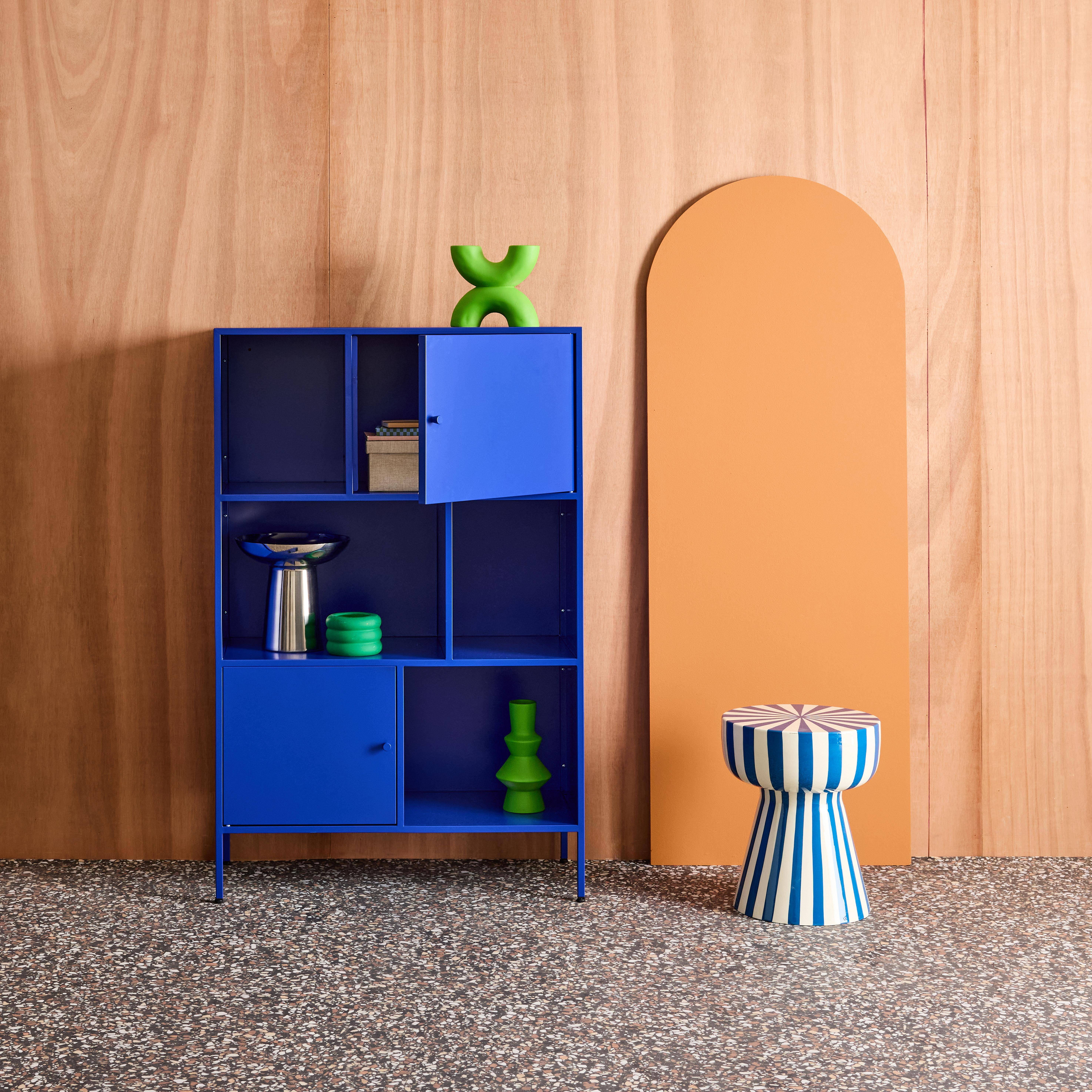 Kredens, industrialna szafka metalowa niebieska, 6 wnęk, dł. 80 x gł. 35 x wys. 125 cm - Oklahoma Photo2