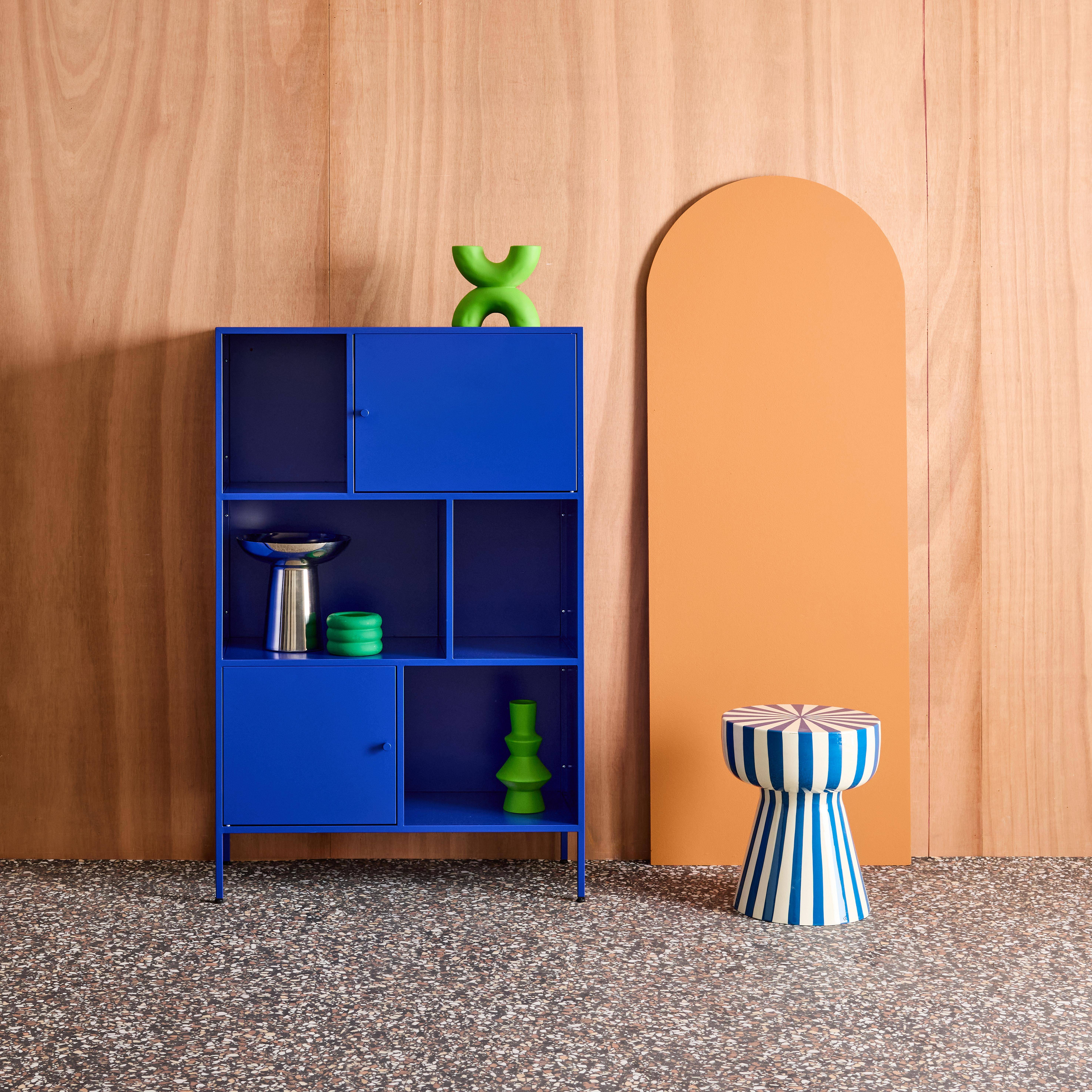 Kredens, industrialna szafka metalowa niebieska, 6 wnęk, dł. 80 x gł. 35 x wys. 125 cm - Oklahoma,sweeek,Photo1