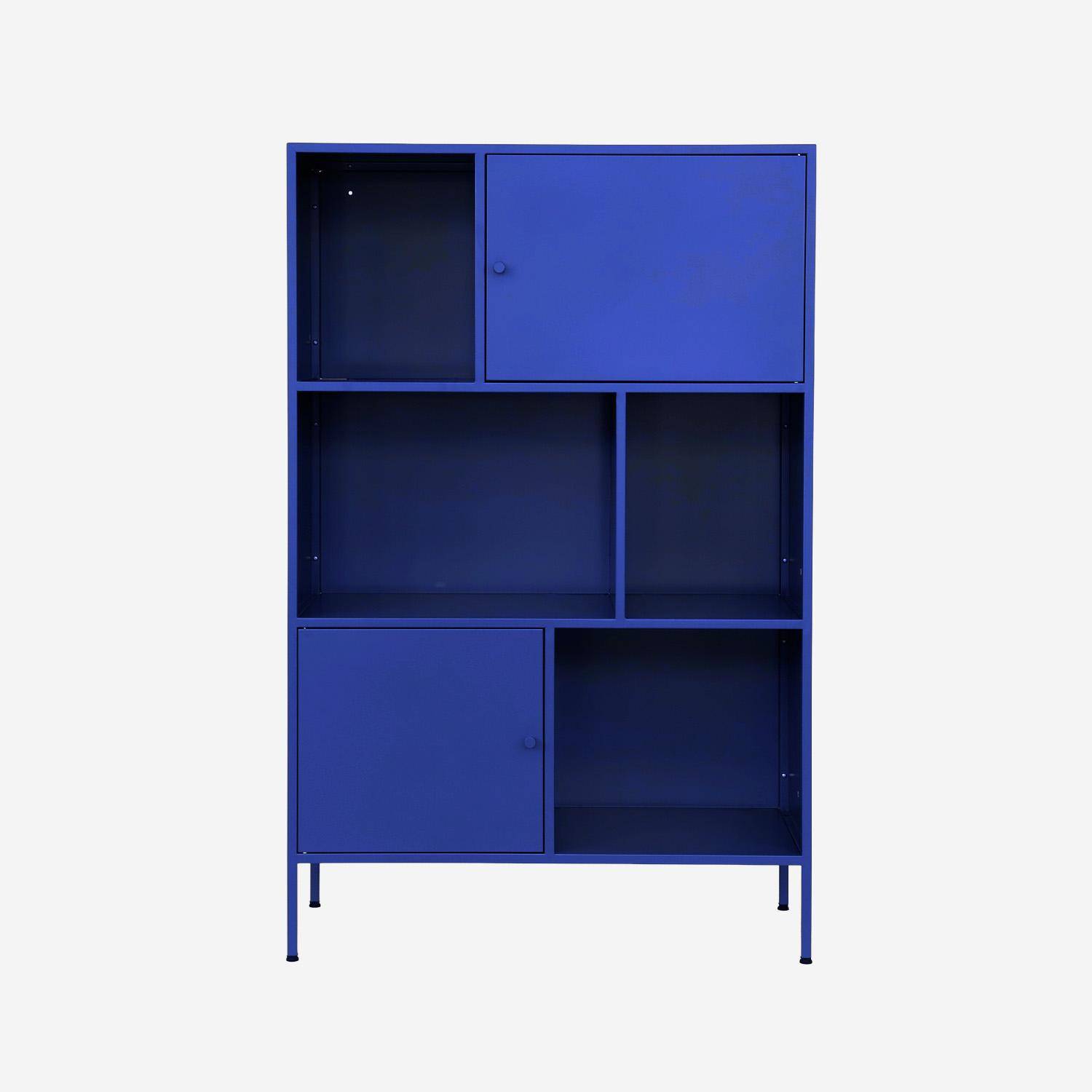 Aparador, mueble de almacenamiento industrial de metal con 6 compartimentos, Oklahoma, Azul, 80x35x125 cm,sweeek,Photo1