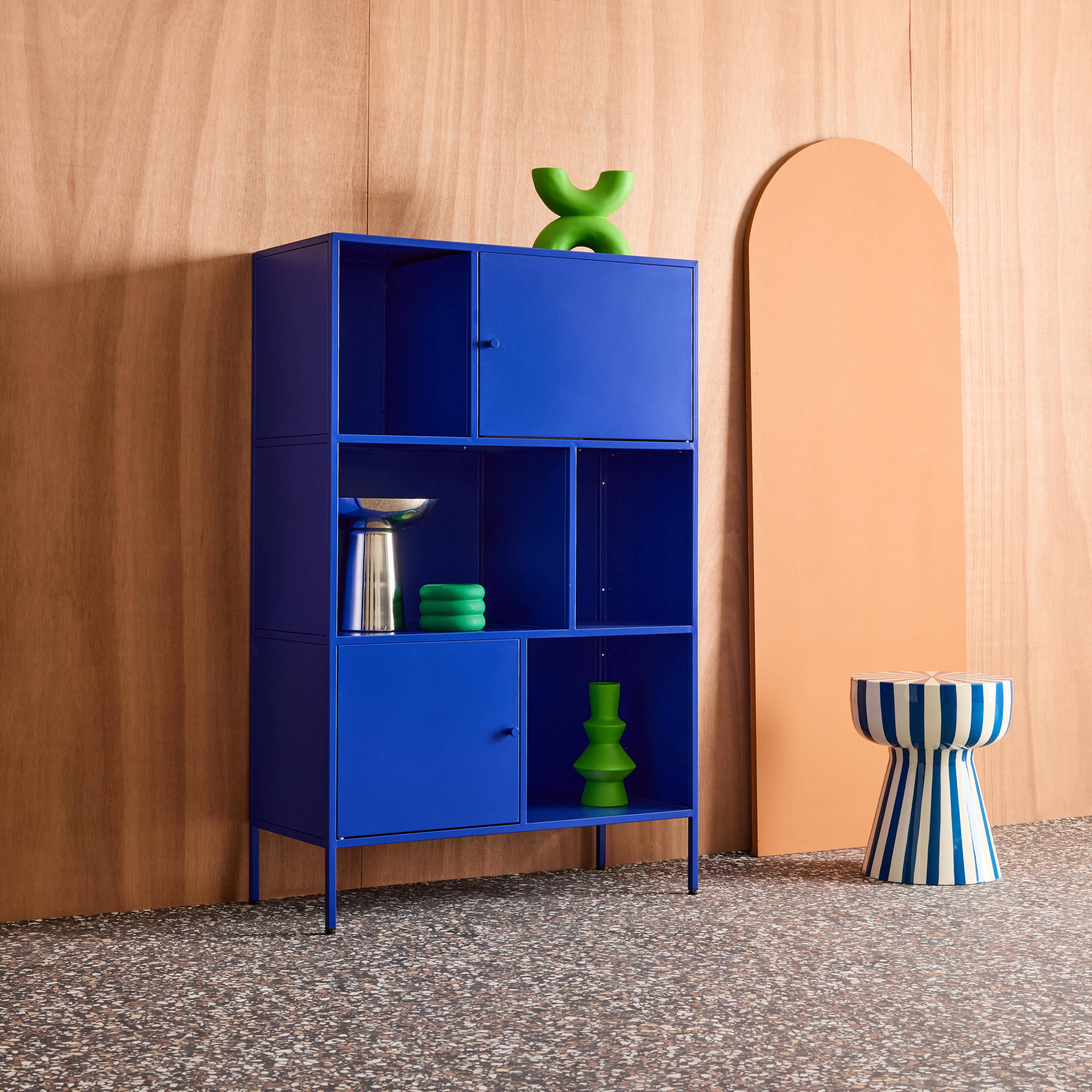 Kredens, industrialna szafka metalowa niebieska, 6 wnęk, dł. 80 x gł. 35 x wys. 125 cm - Oklahoma,sweeek,Photo5