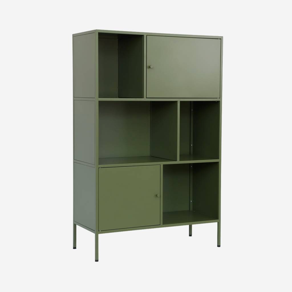Aparador, mueble de almacenamiento industrial de metal con 6 compartimentos, Verde