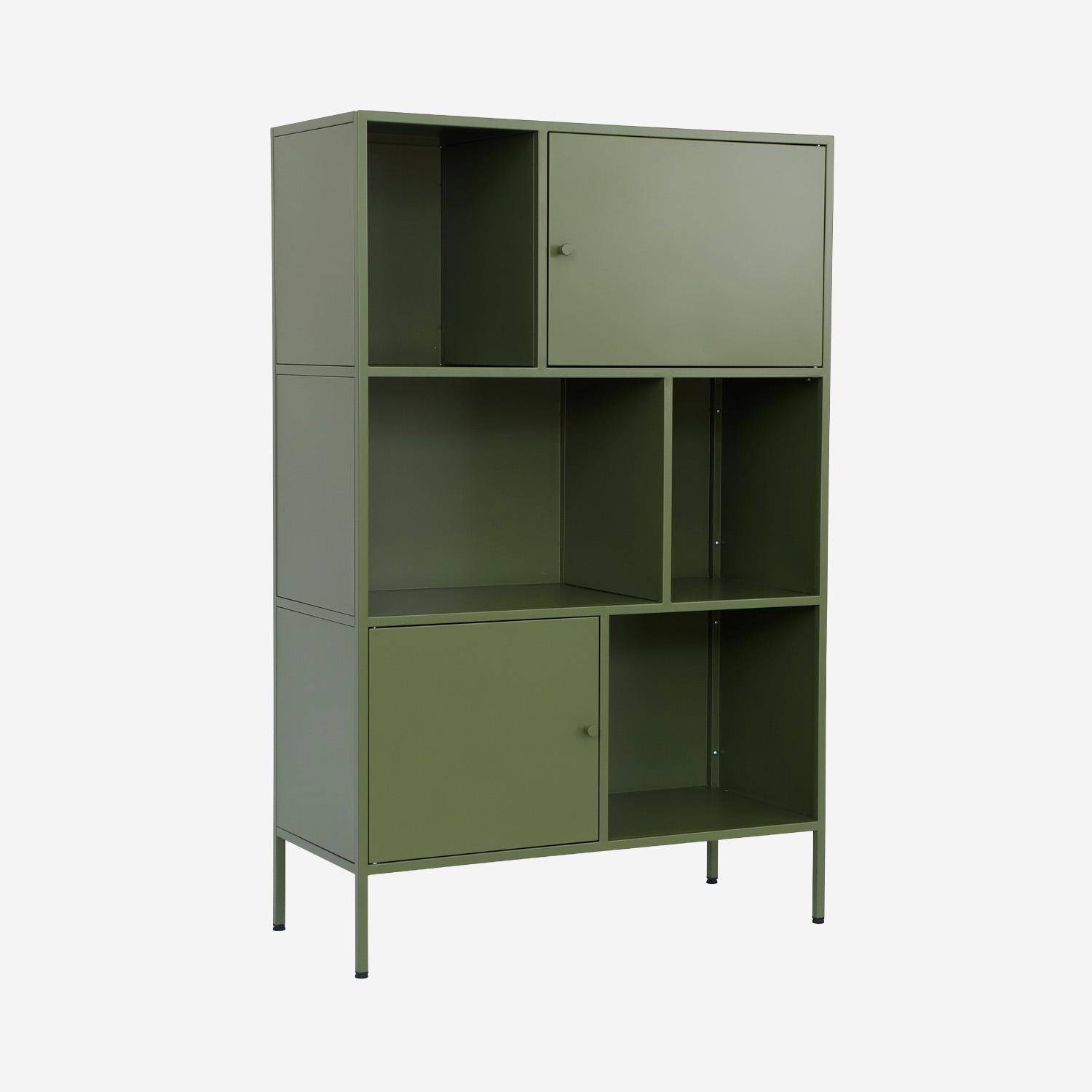 Aparador, mueble de almacenamiento industrial de metal con 6 compartimentos Verde - 80x35x125 cm Photo8