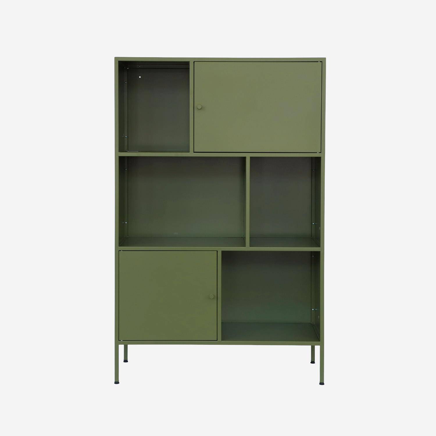 Aparador, mueble de almacenamiento industrial de metal con 6 compartimentos, Oklahoma, Verde, 80x35x125 cm Photo1